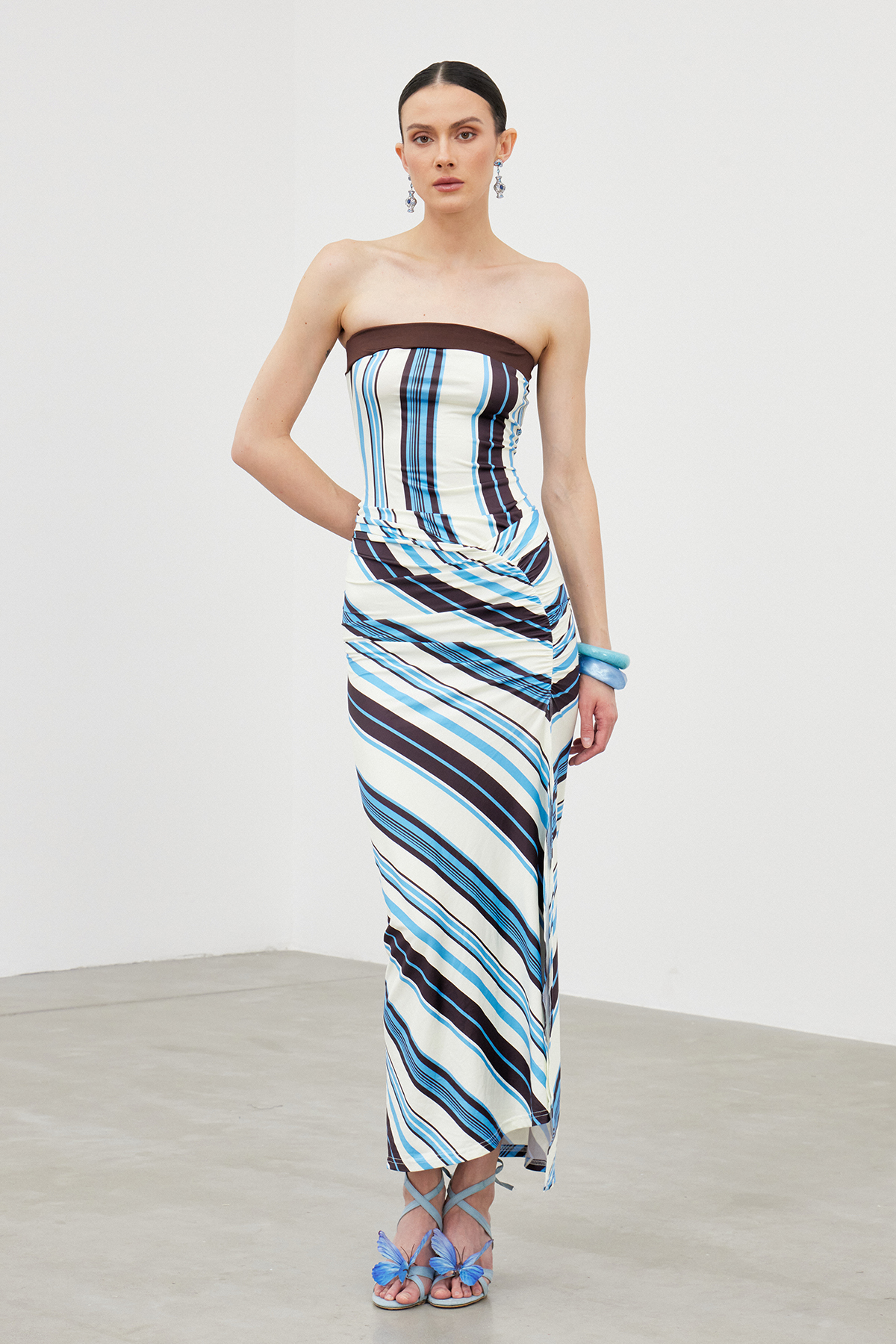 Iara Asymmetric Stripe Maxi Dress