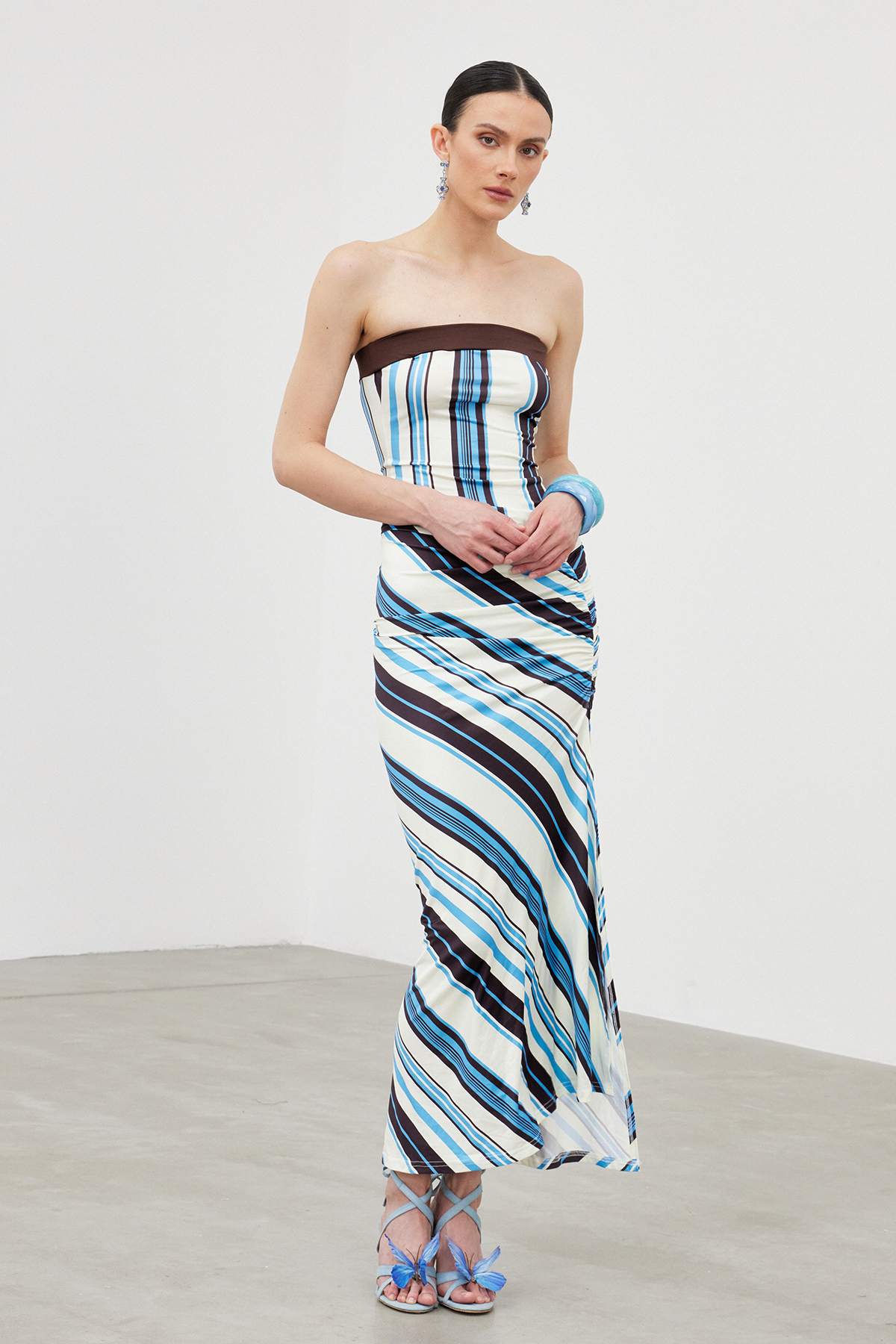Iara Asymmetric Stripe Maxi Dress