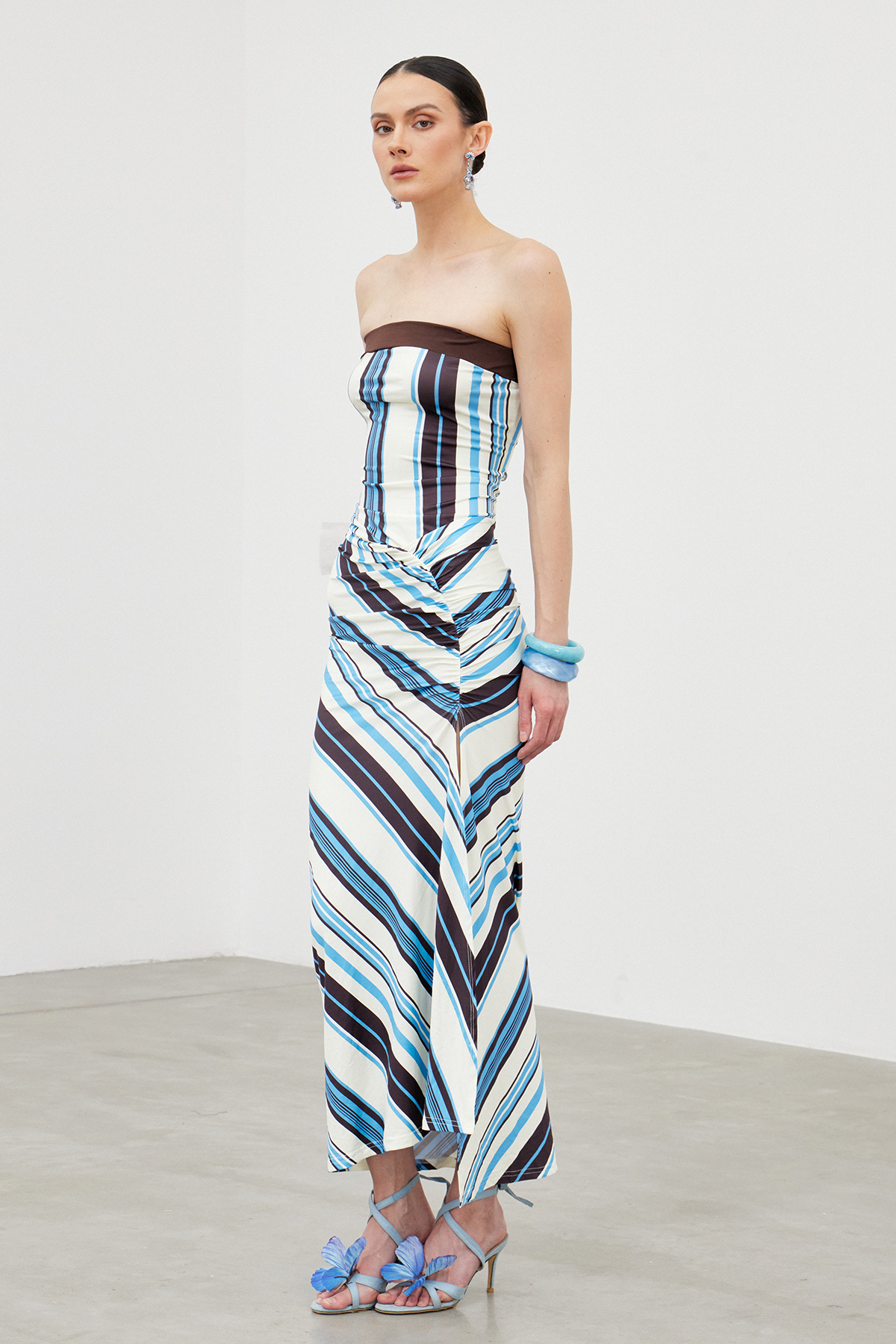 Iara Asymmetric Stripe Maxi Dress
