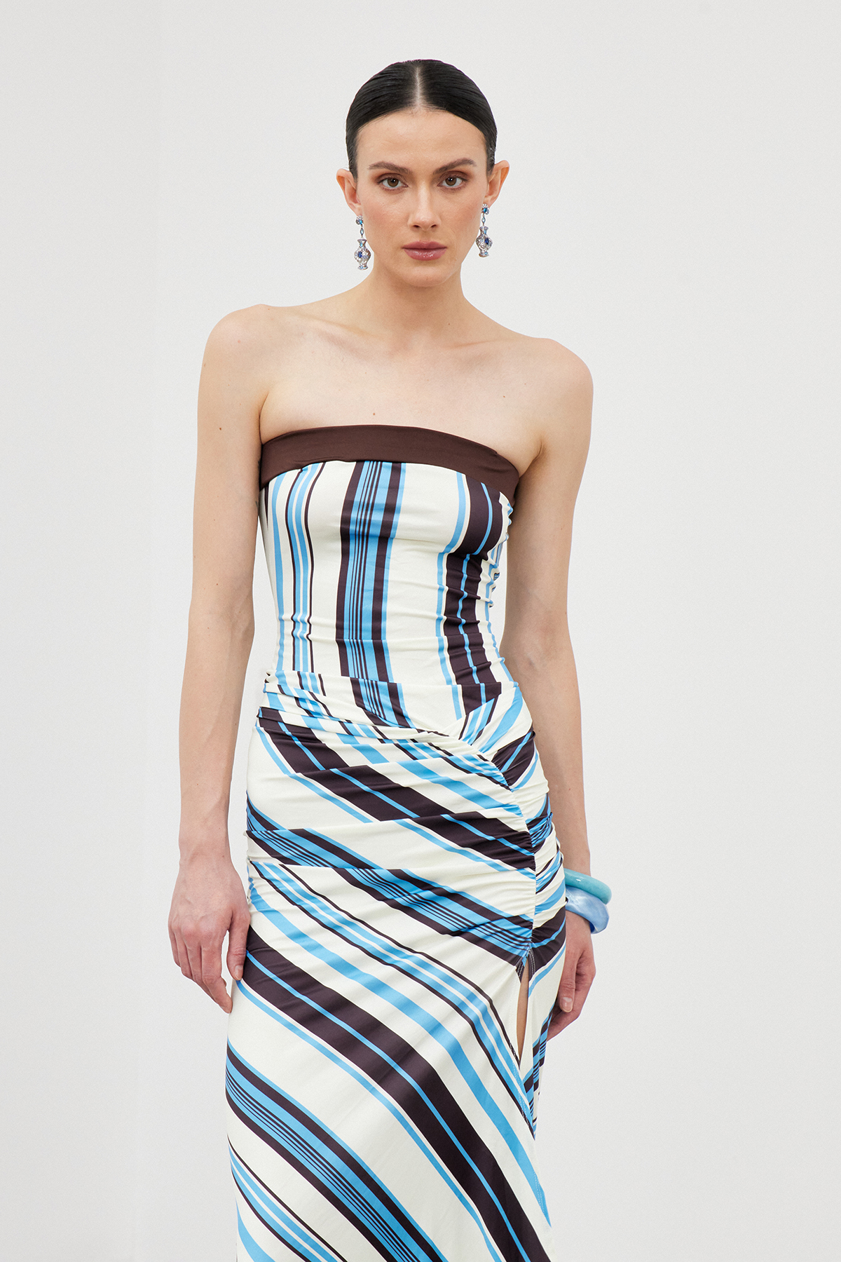 Iara Asymmetric Stripe Maxi Dress
