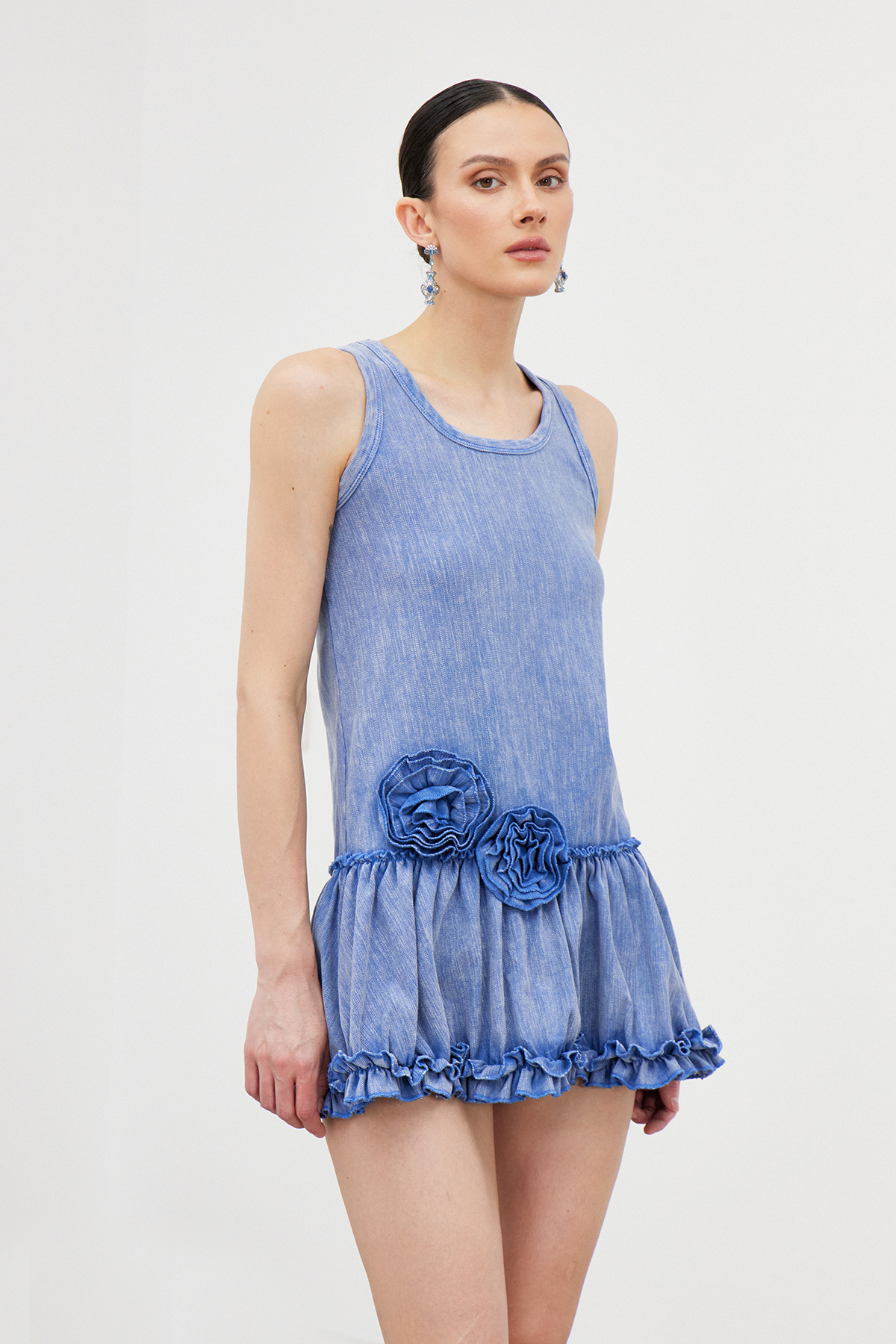 Iarlaithe Sleeveless Flower Ruch Mini Dress
