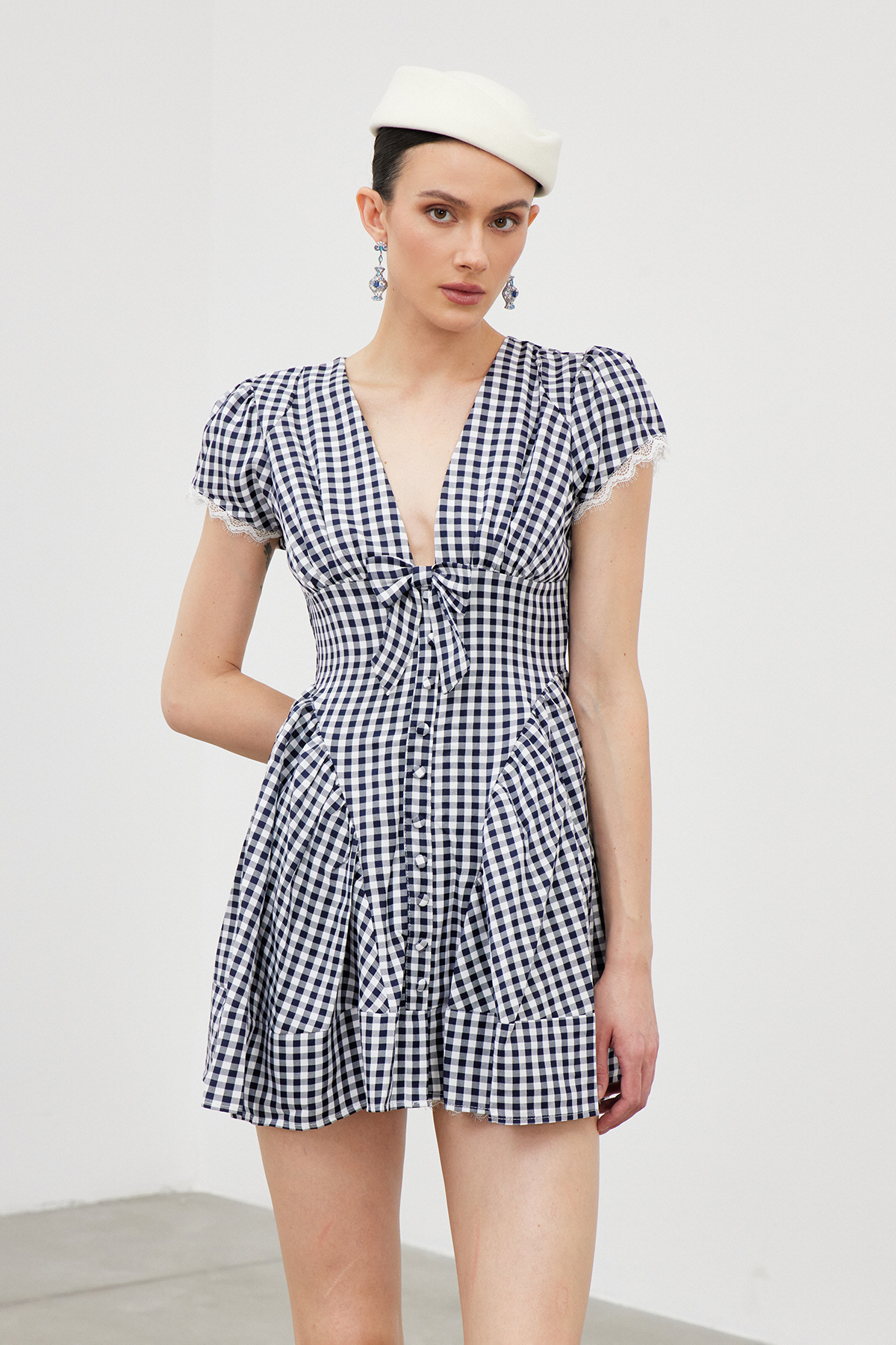 Iasmim Plunge Grid Mini Dress