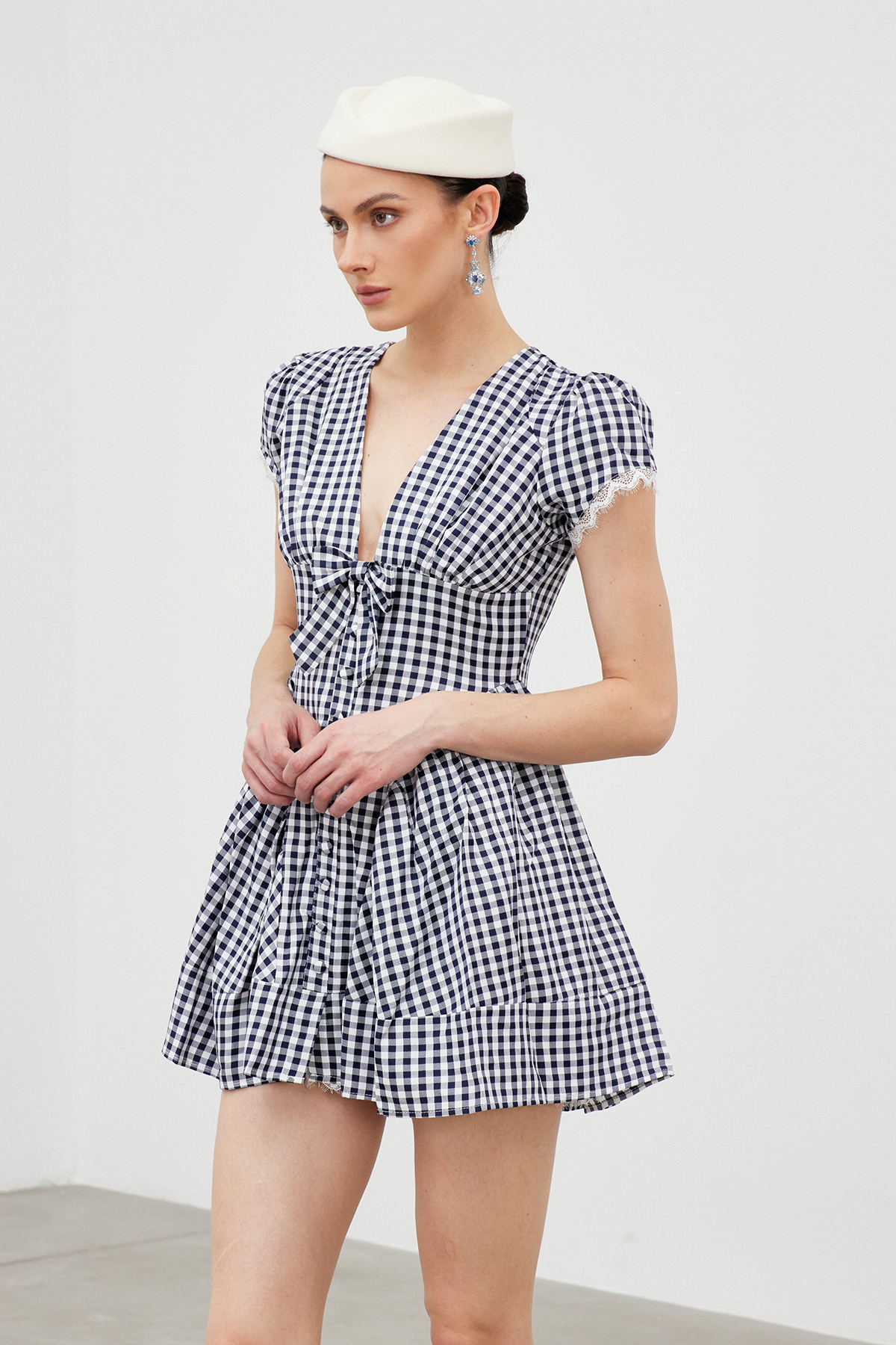 Iasmim Plunge Grid Mini Dress