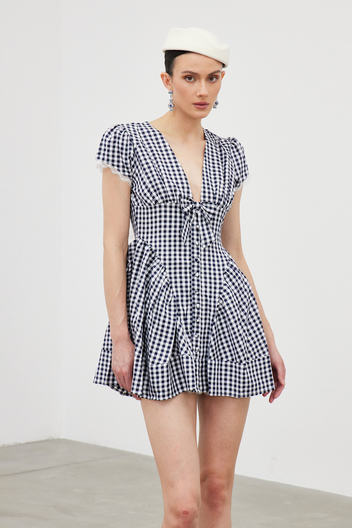 Iasmim Plunge Grid Mini Dress