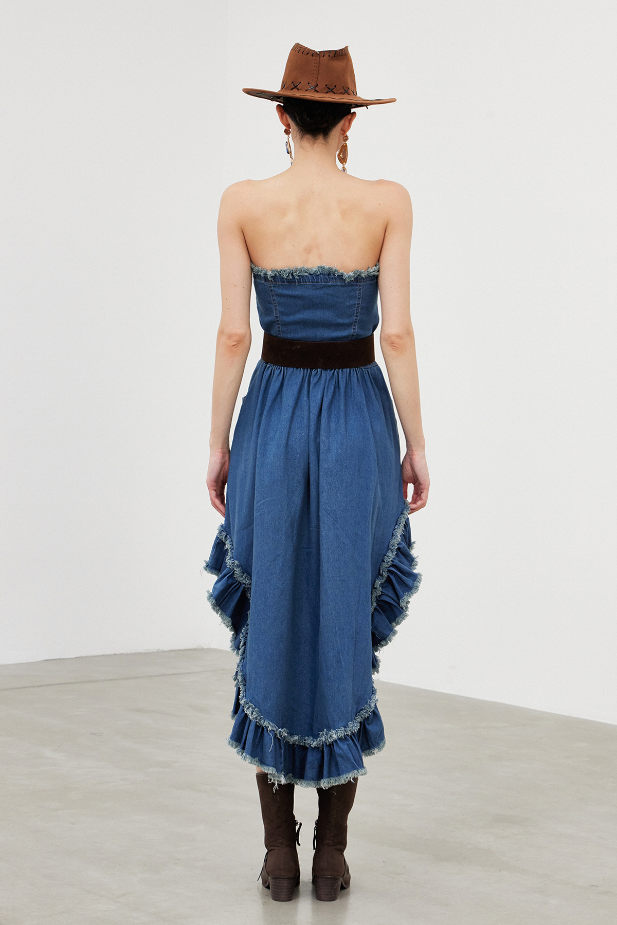 Iasmina Fringe Denim High Low Mini Dress