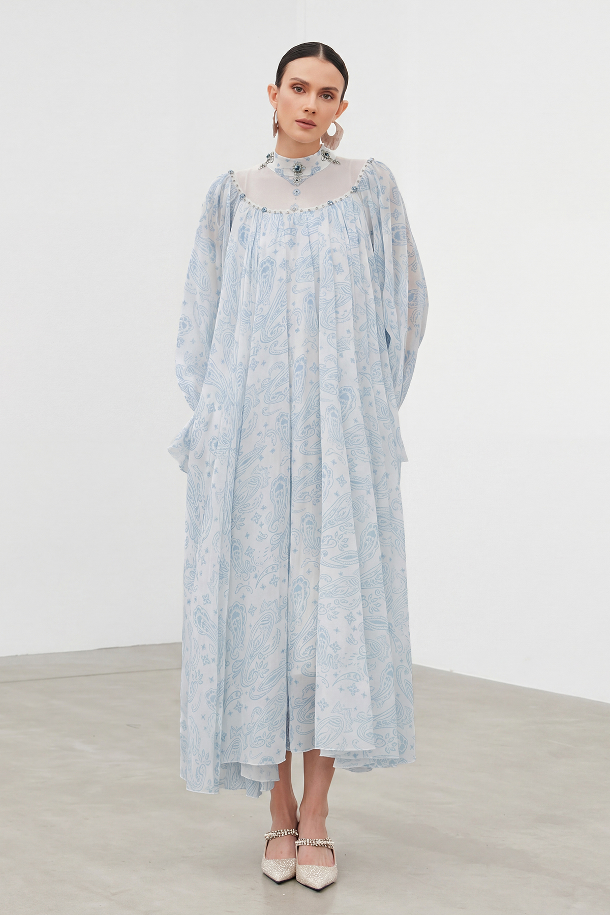 Ibai Balloon Sleeve Print Maxi Dress In Blue