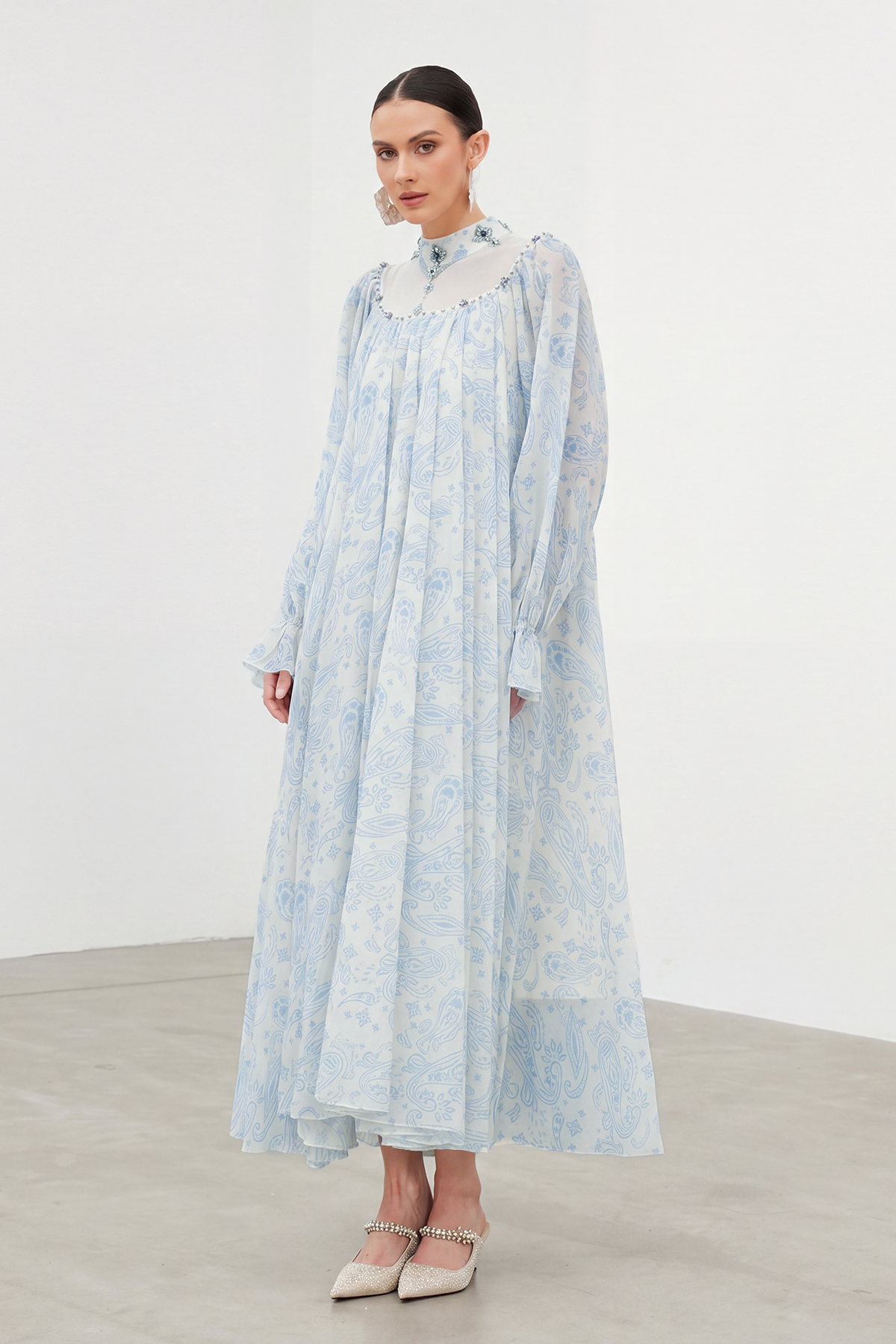 Ibai Balloon Sleeve Print Maxi Dress In Blue