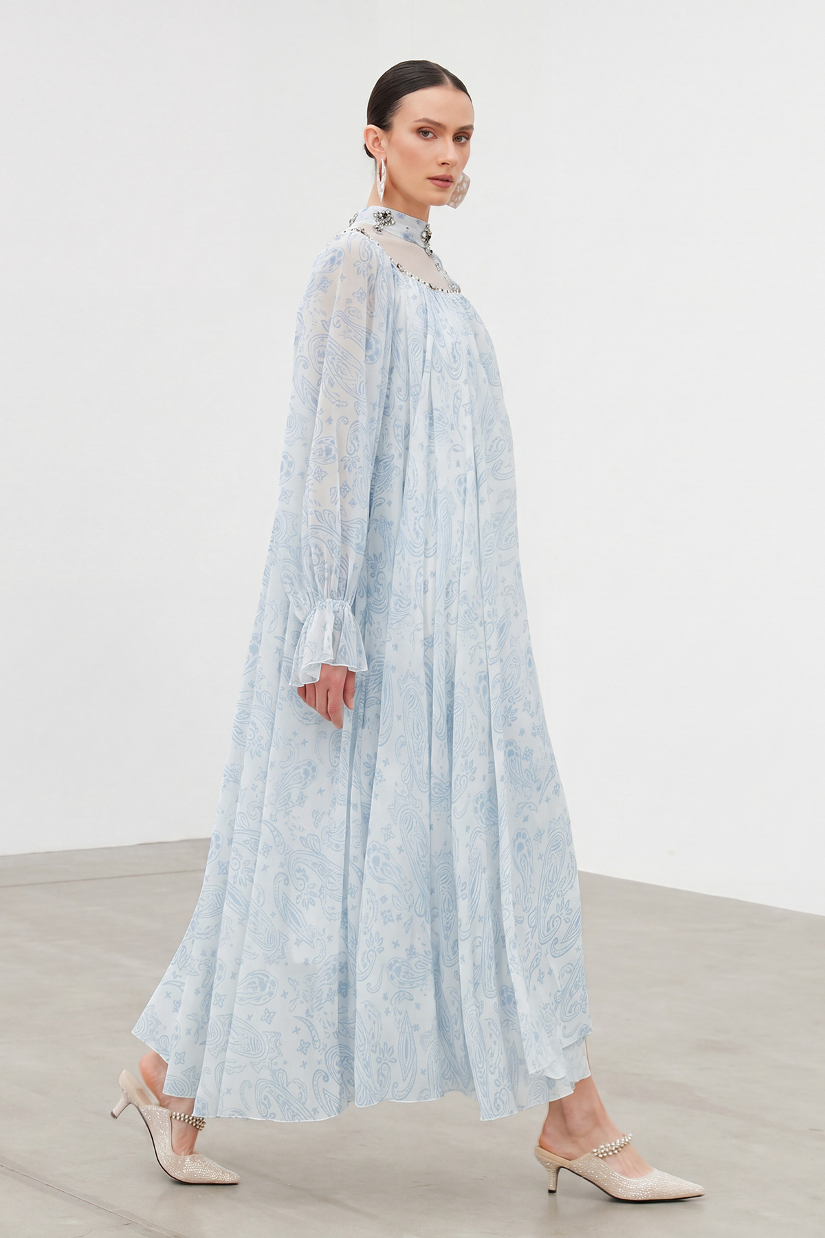 Ibai Balloon Sleeve Print Maxi Dress In Blue