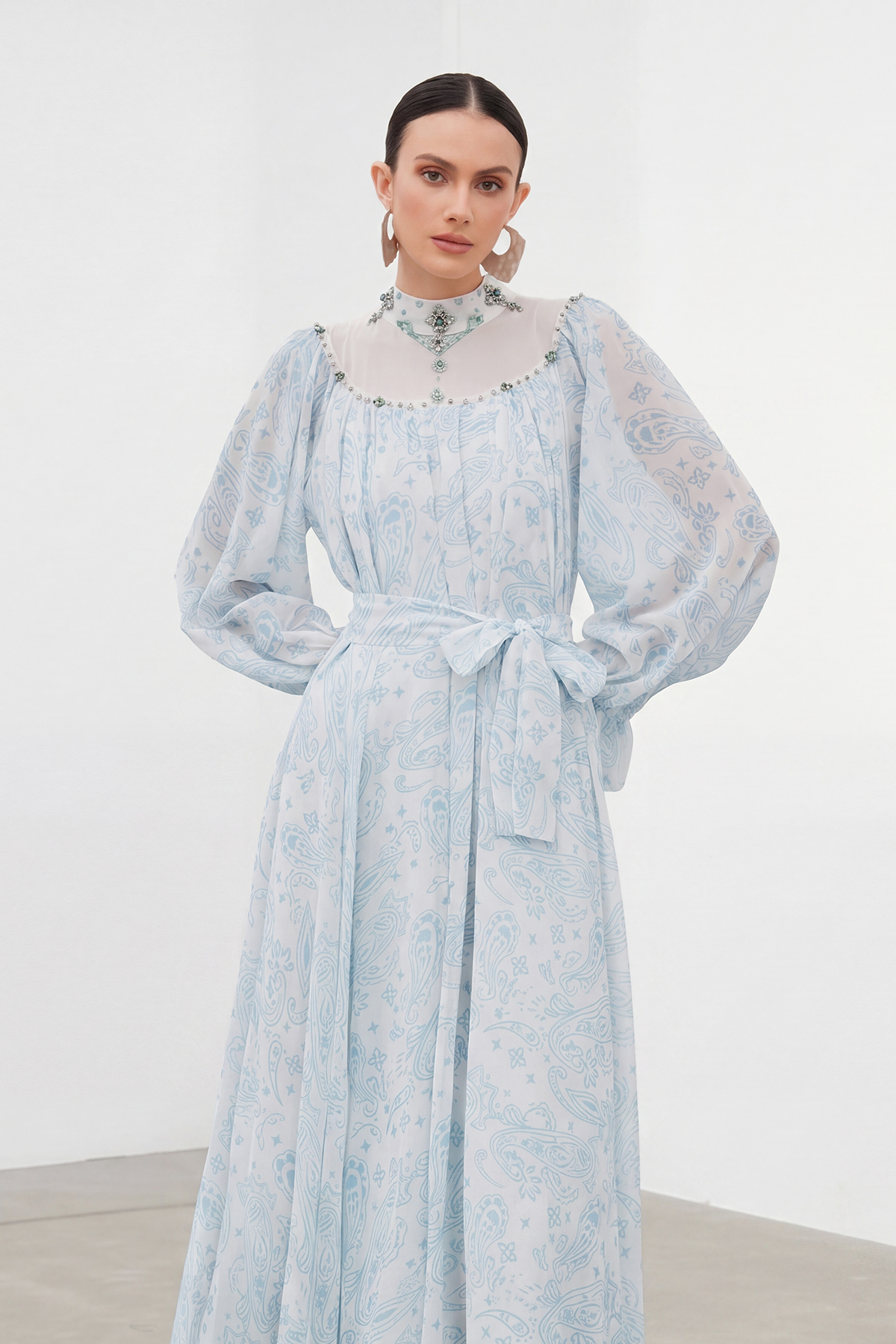 Ibai Balloon Sleeve Print Maxi Dress In Blue