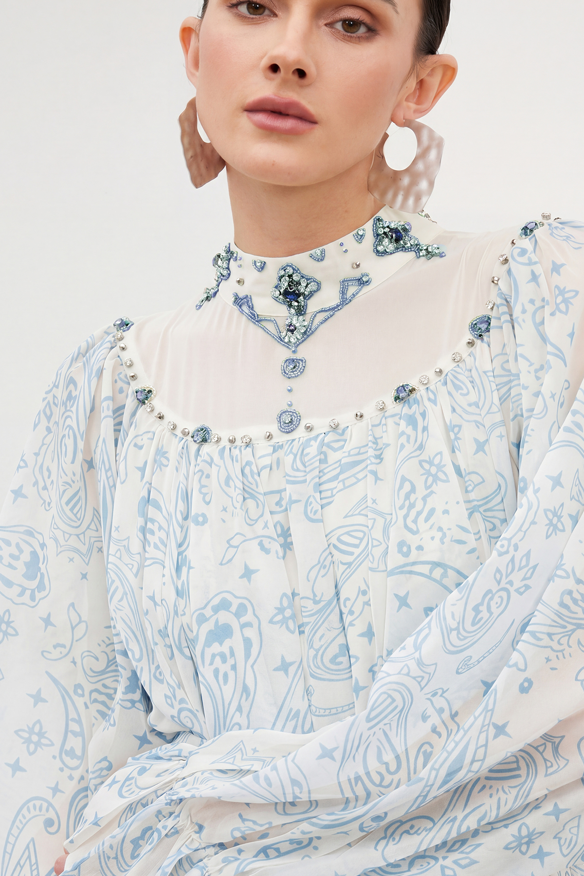 Ibai Balloon Sleeve Print Maxi Dress In Blue