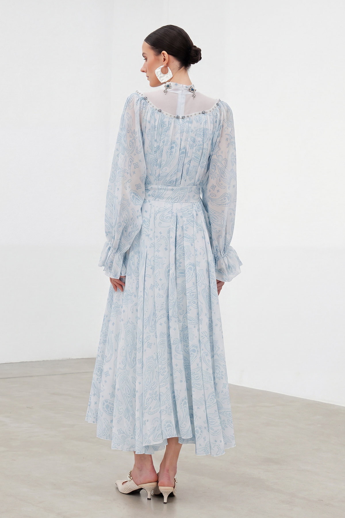 Ibai Balloon Sleeve Print Maxi Dress In Blue