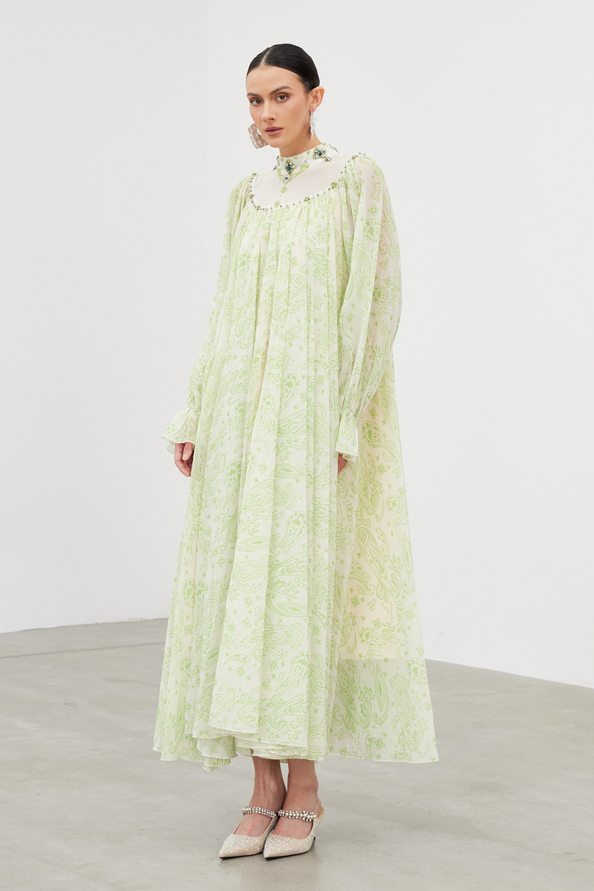 Ibai Balloon Sleeve Print Maxi Dress In Green