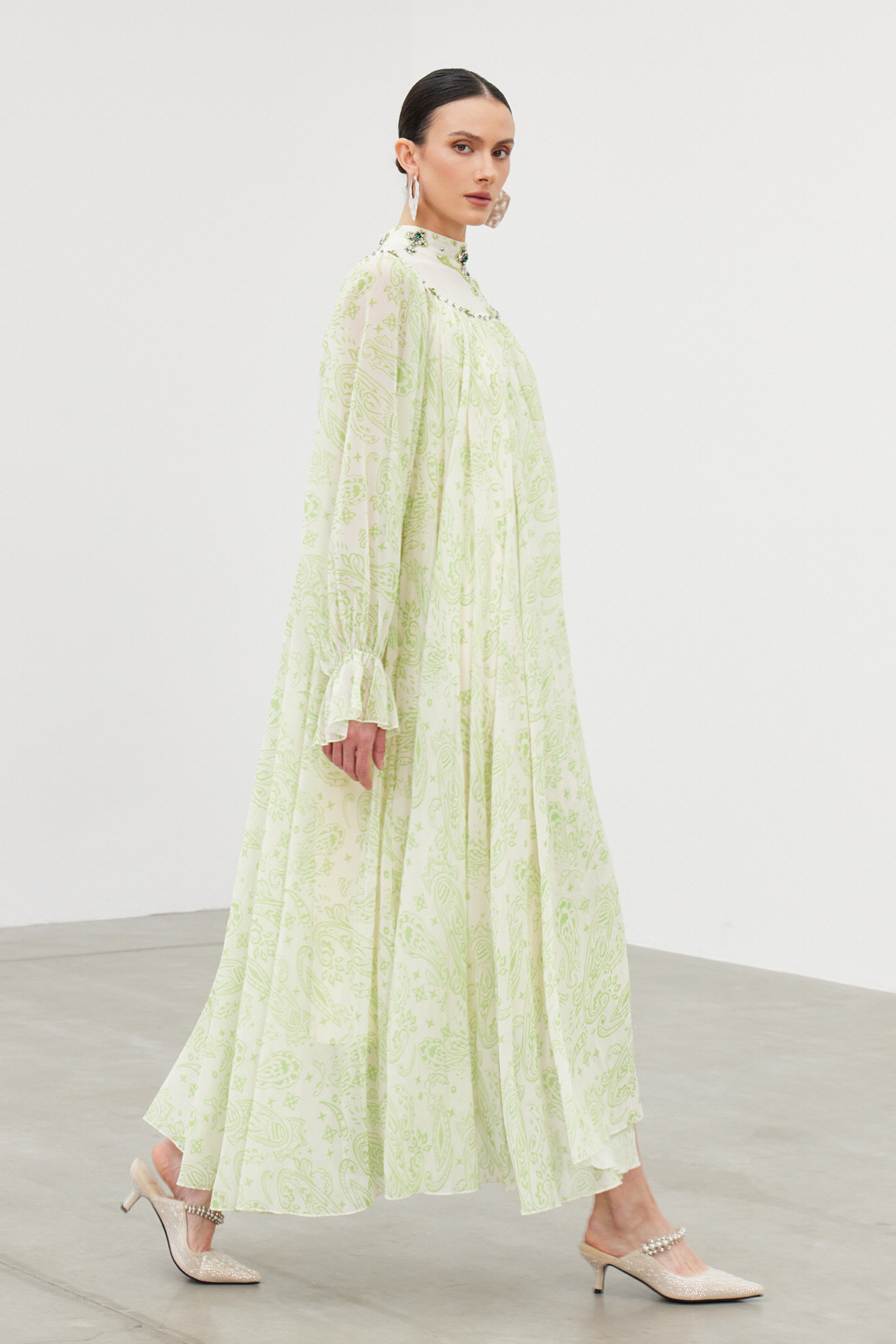 Ibai Balloon Sleeve Print Maxi Dress In Green