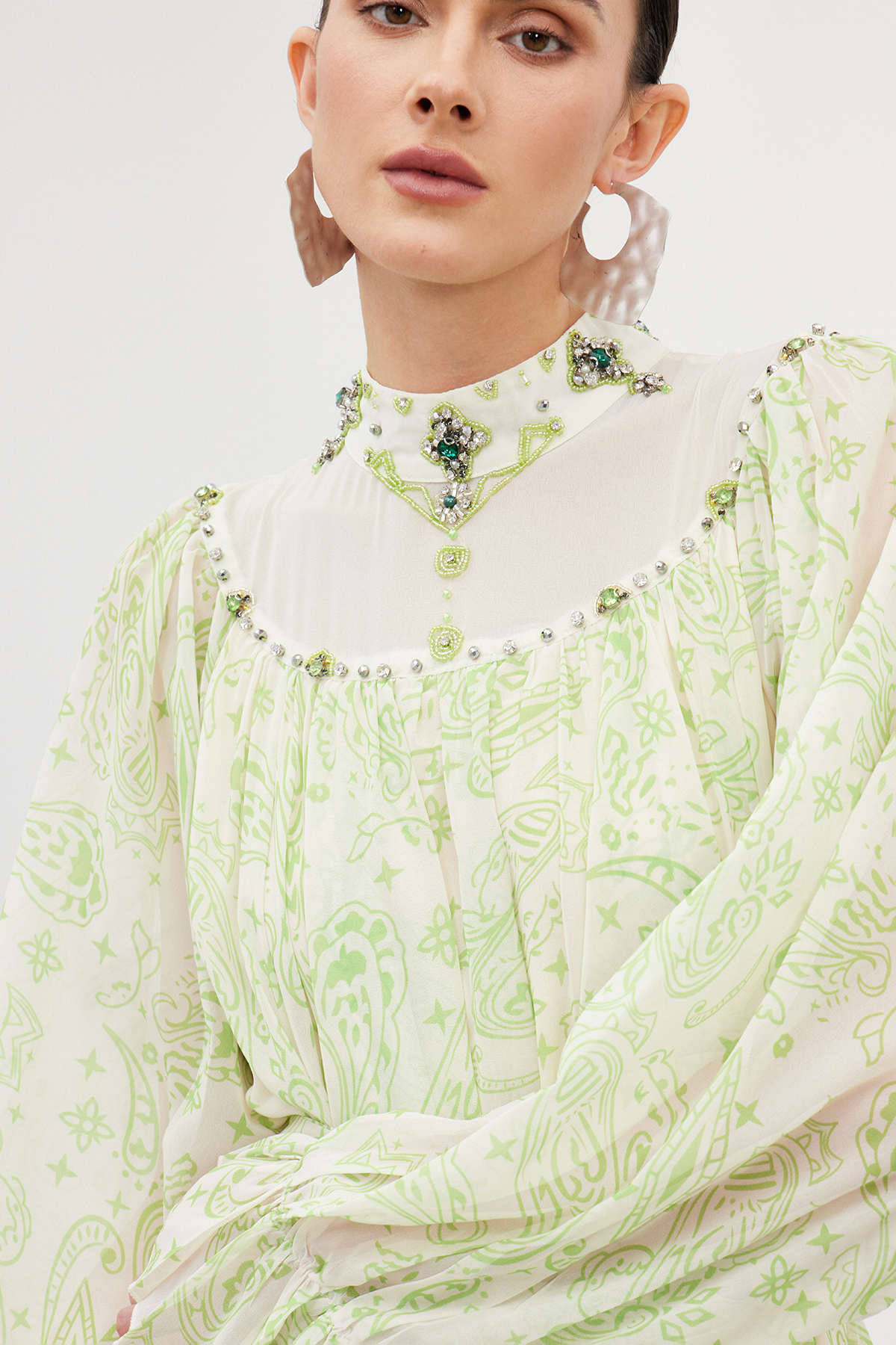 Ibai Balloon Sleeve Print Maxi Dress In Green