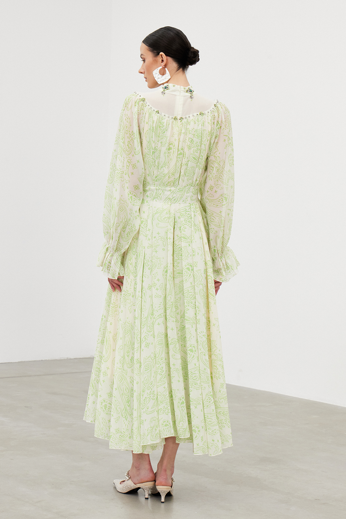 Ibai Balloon Sleeve Print Maxi Dress In Green