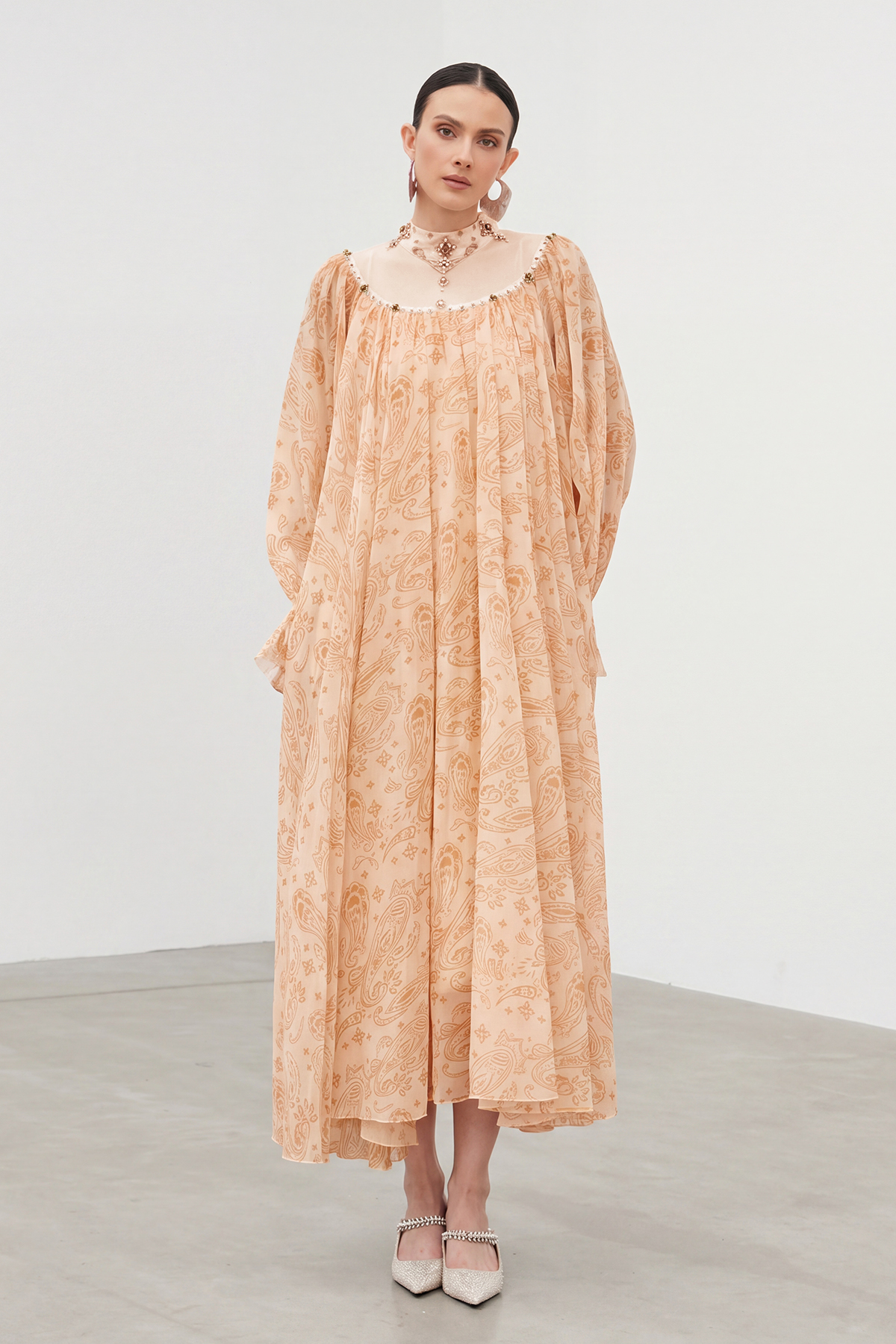 Ibai Balloon Sleeve Print Maxi Dress In Orange
