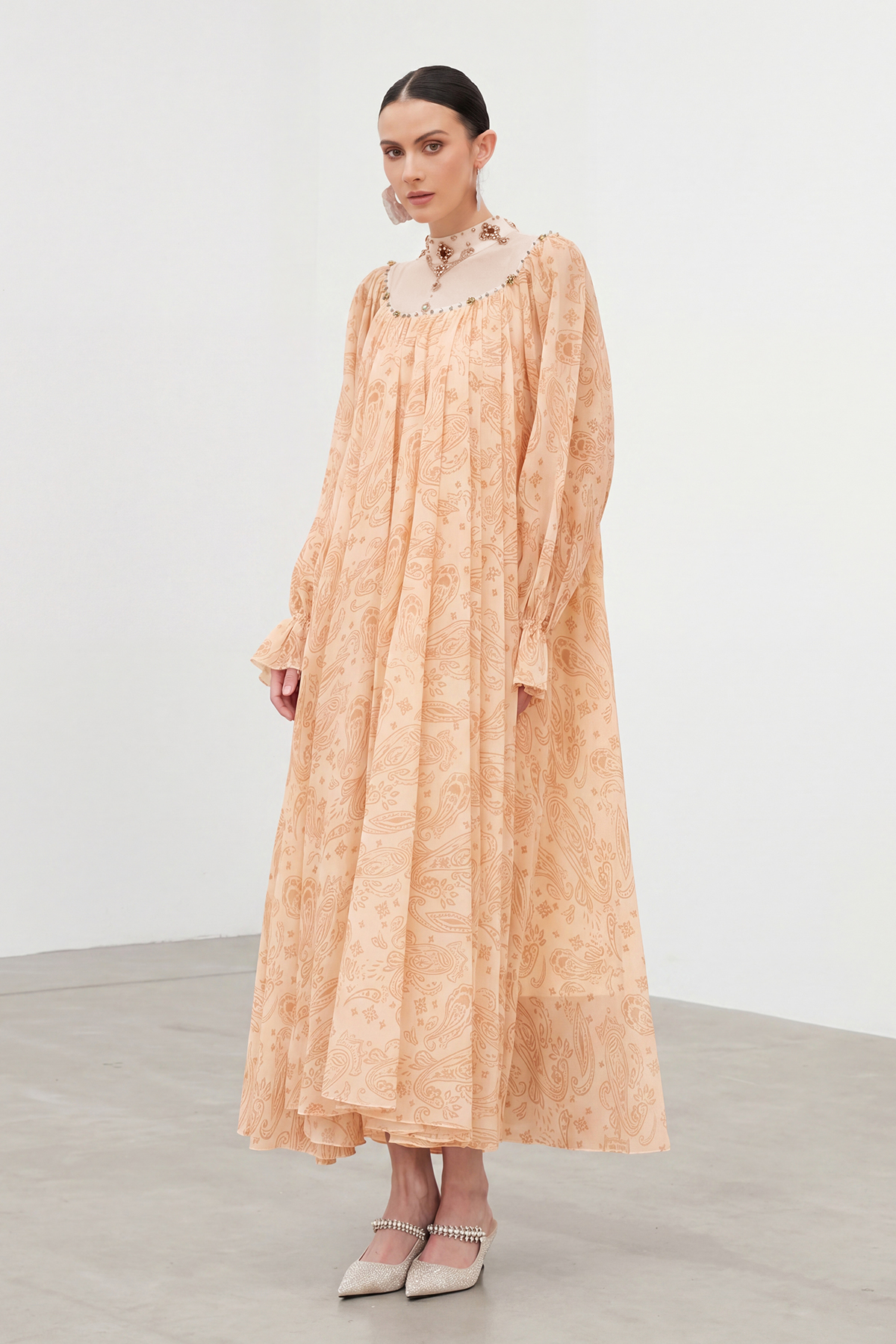 Ibai Balloon Sleeve Print Maxi Dress In Orange