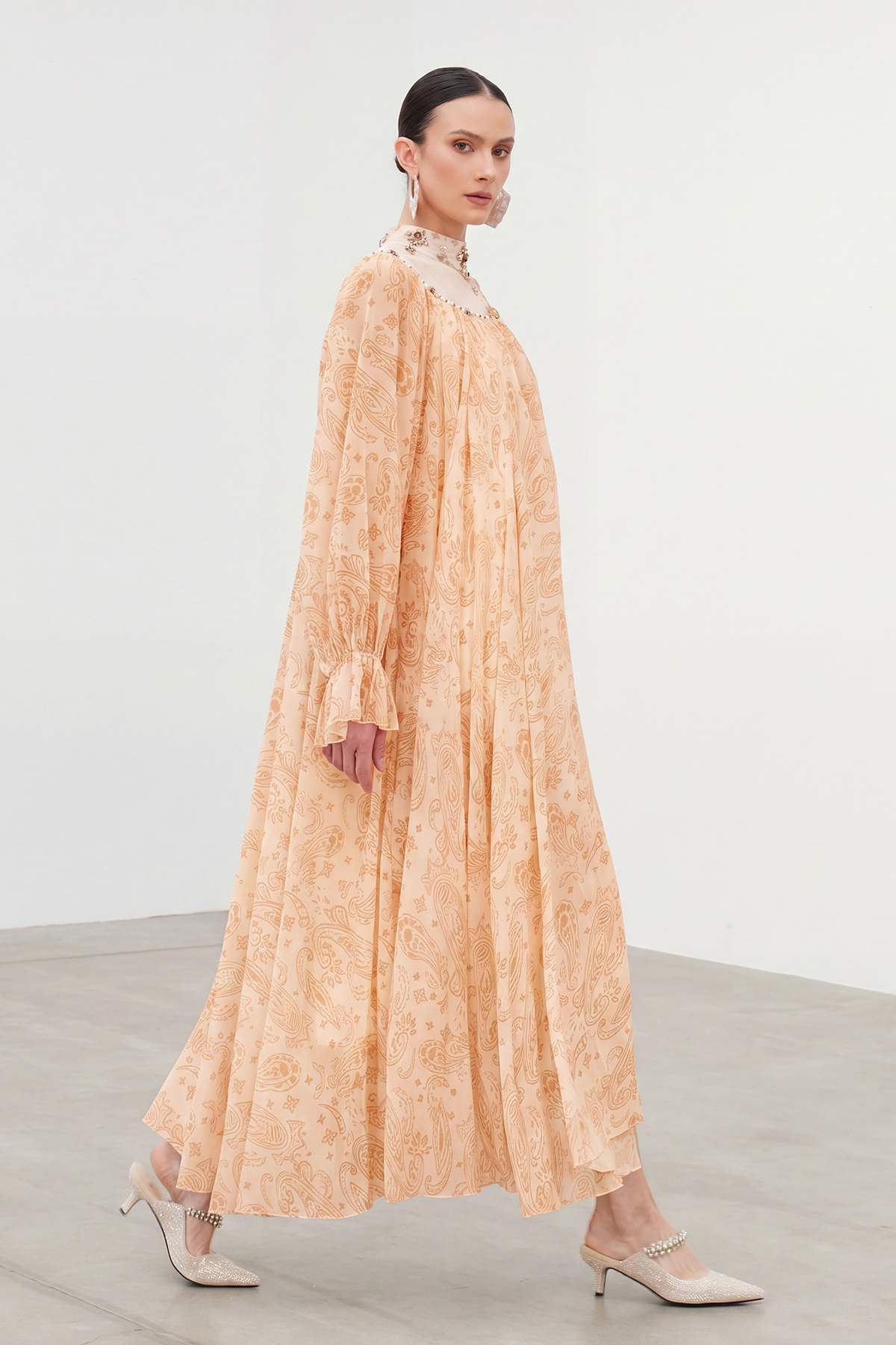 Ibai Balloon Sleeve Print Maxi Dress In Orange
