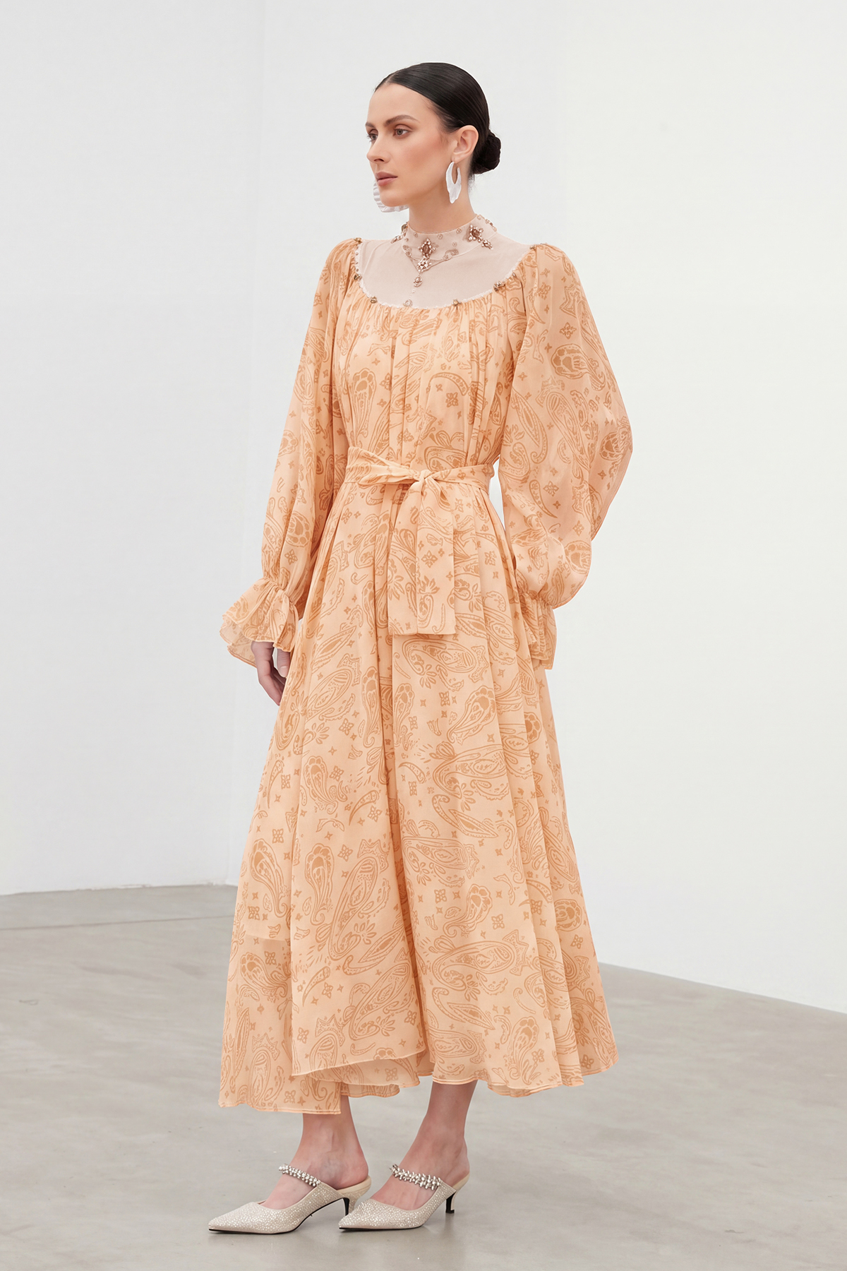 Ibai Balloon Sleeve Print Maxi Dress In Orange