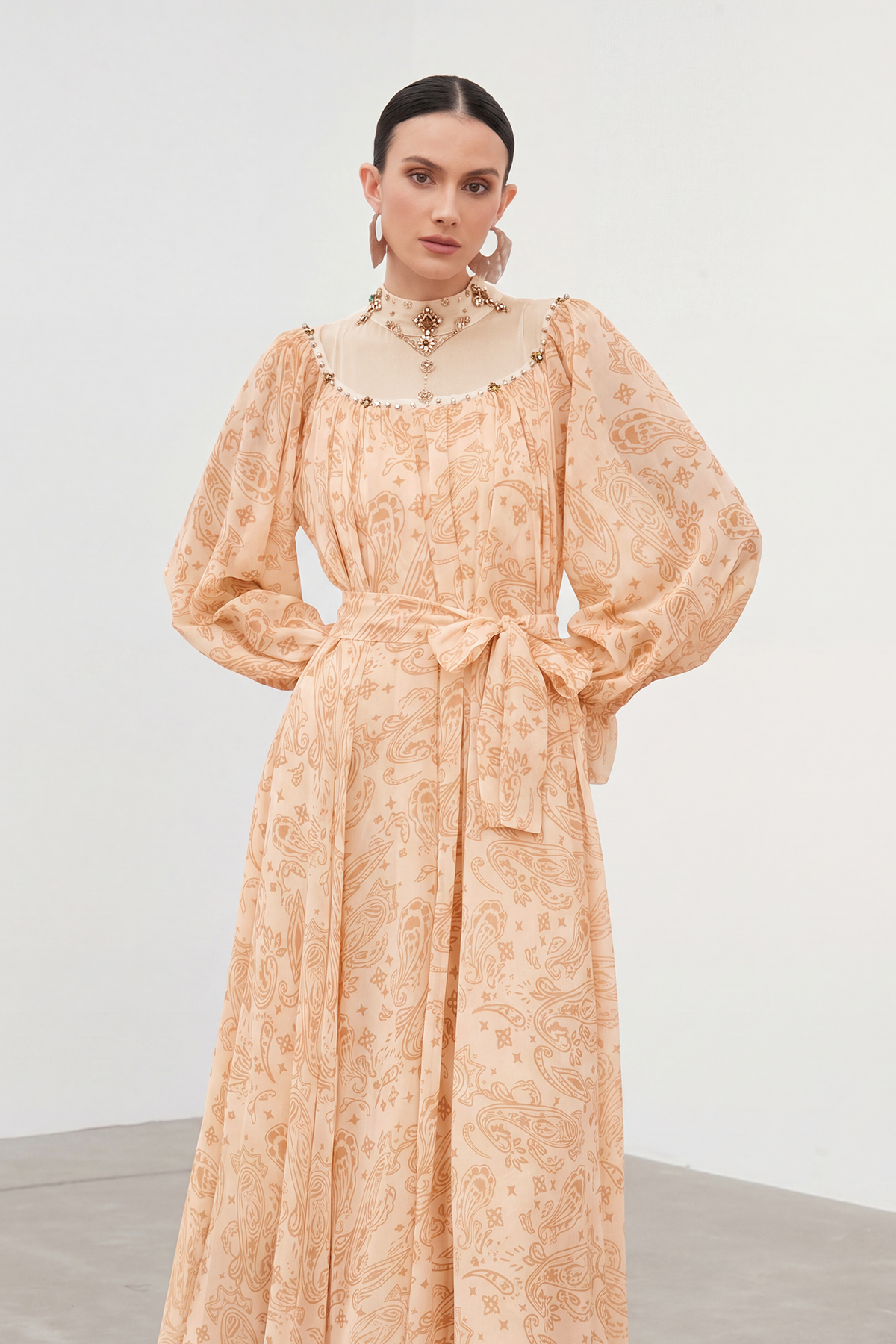 Ibai Balloon Sleeve Print Maxi Dress In Orange