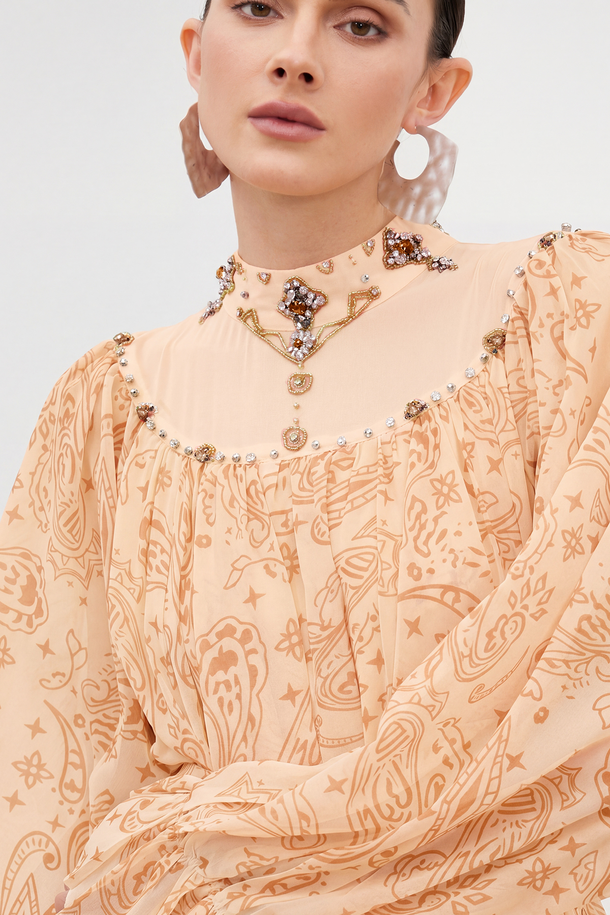 Ibai Balloon Sleeve Print Maxi Dress In Orange