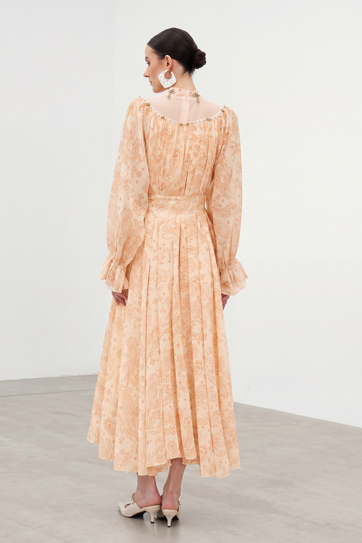 Ibai Balloon Sleeve Print Maxi Dress In Orange