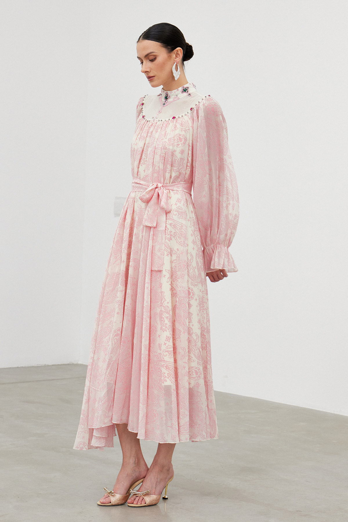 Ibai Balloon Sleeve Print Maxi Dress In Pink