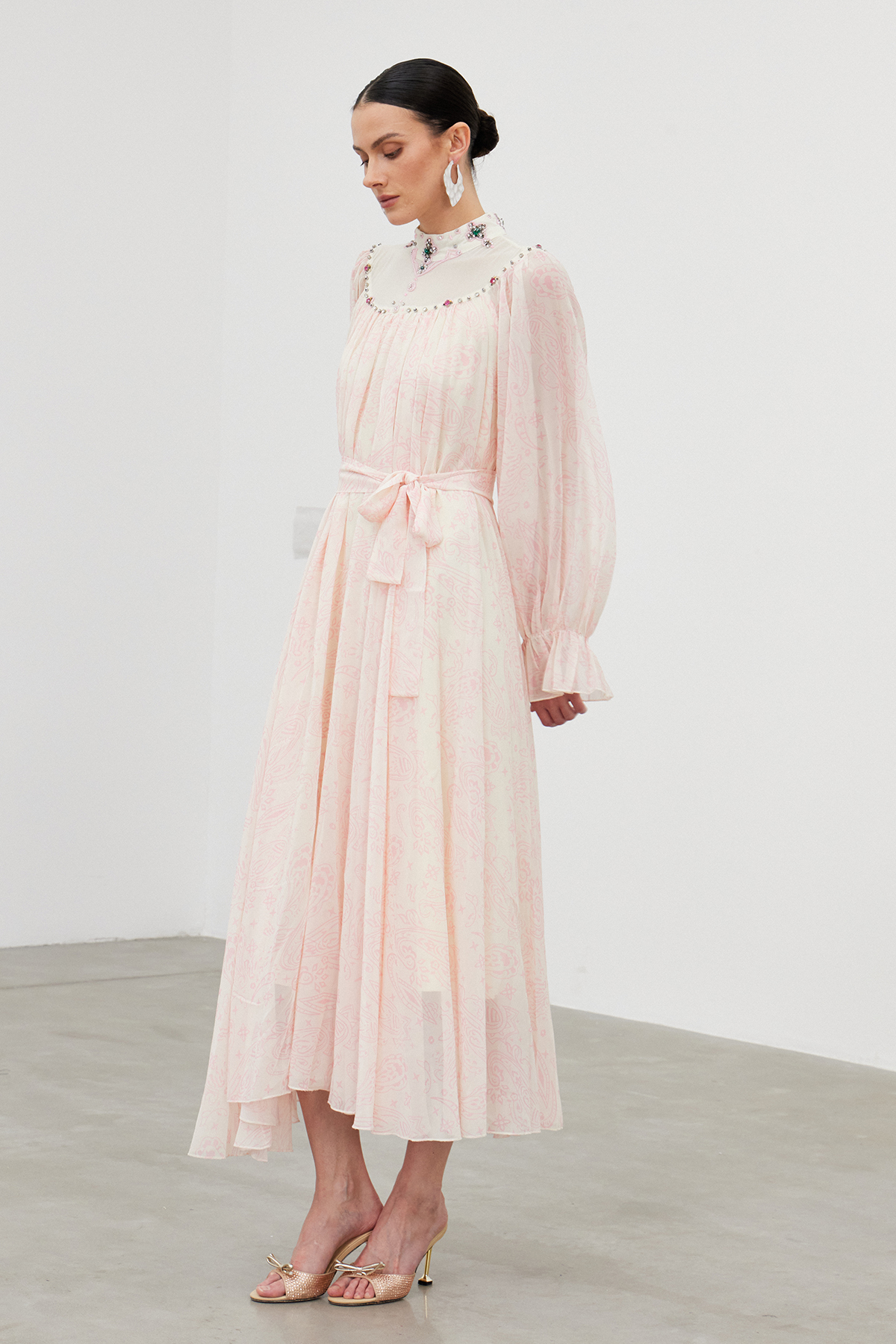 Ibai Balloon Sleeve Print Maxi Dress In Pink