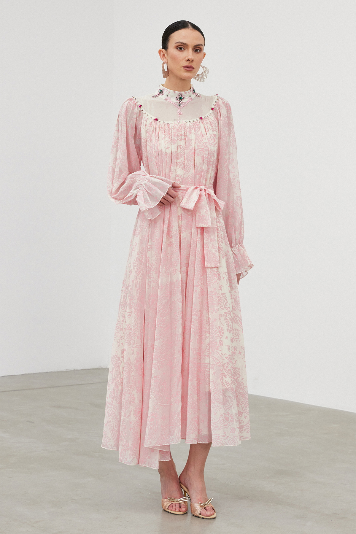 Ibai Balloon Sleeve Print Maxi Dress In Pink