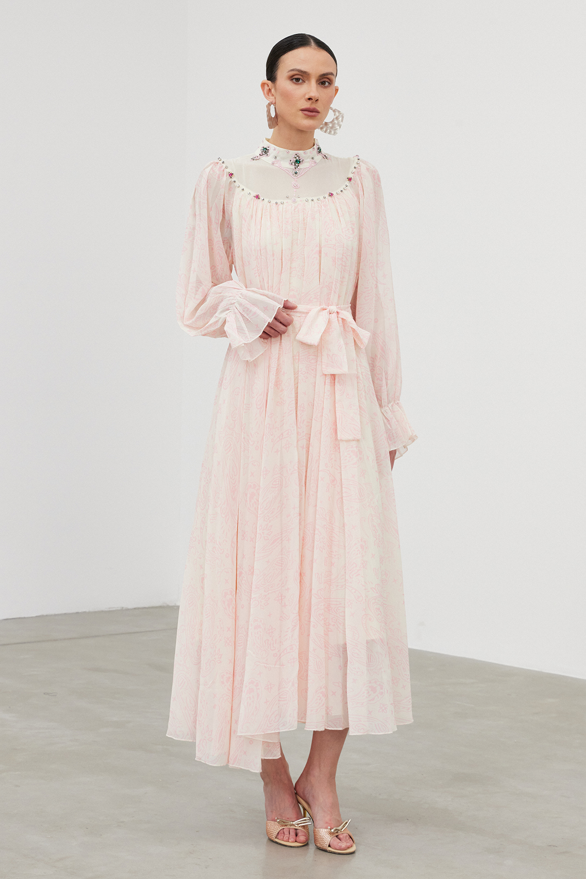 Ibai Balloon Sleeve Print Maxi Dress In Pink