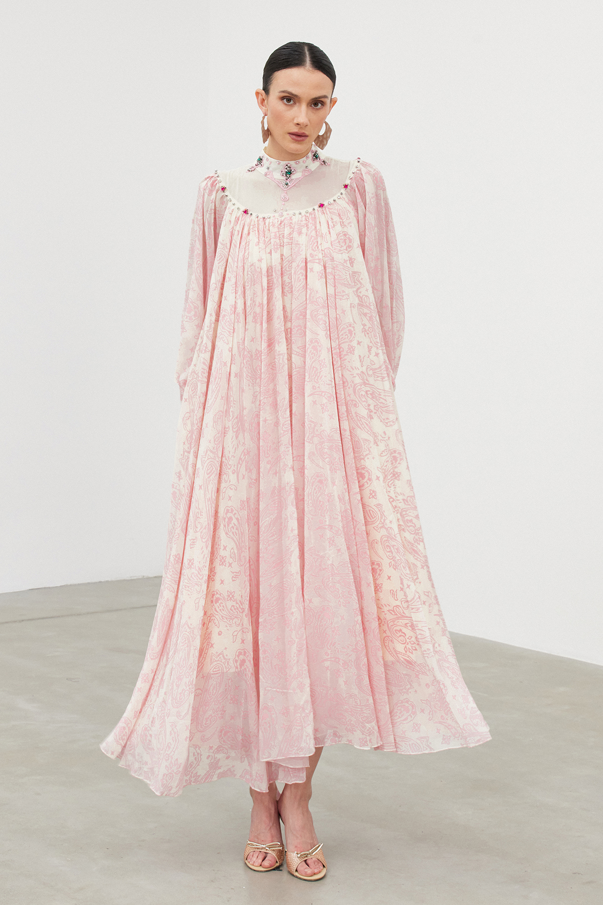 Ibai Balloon Sleeve Print Maxi Dress In Pink