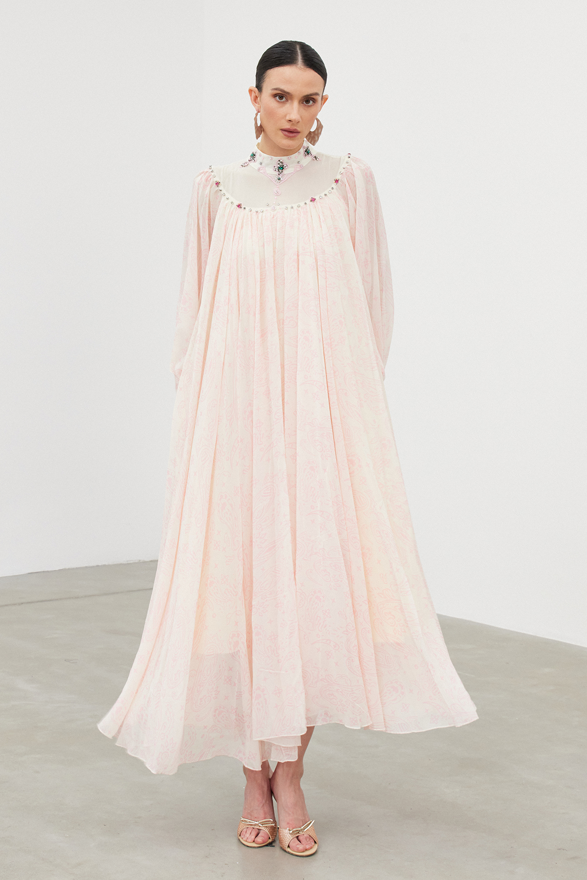 Ibai Balloon Sleeve Print Maxi Dress In Pink