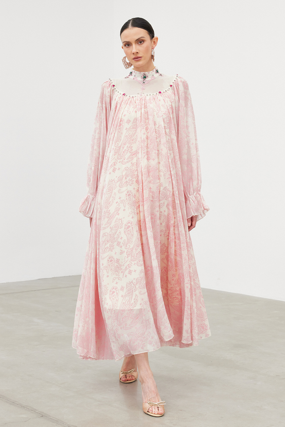 Ibai Balloon Sleeve Print Maxi Dress In Pink