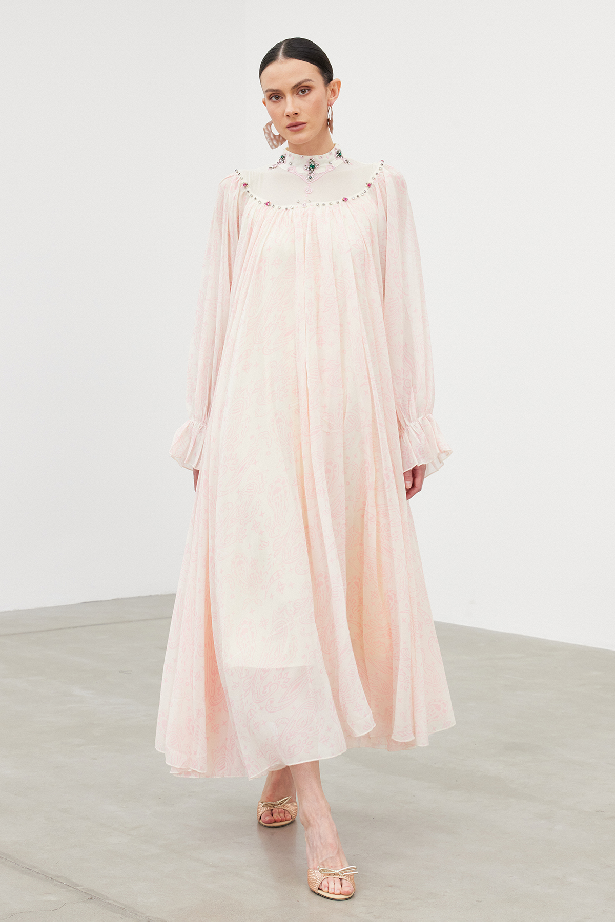 Ibai Balloon Sleeve Print Maxi Dress In Pink