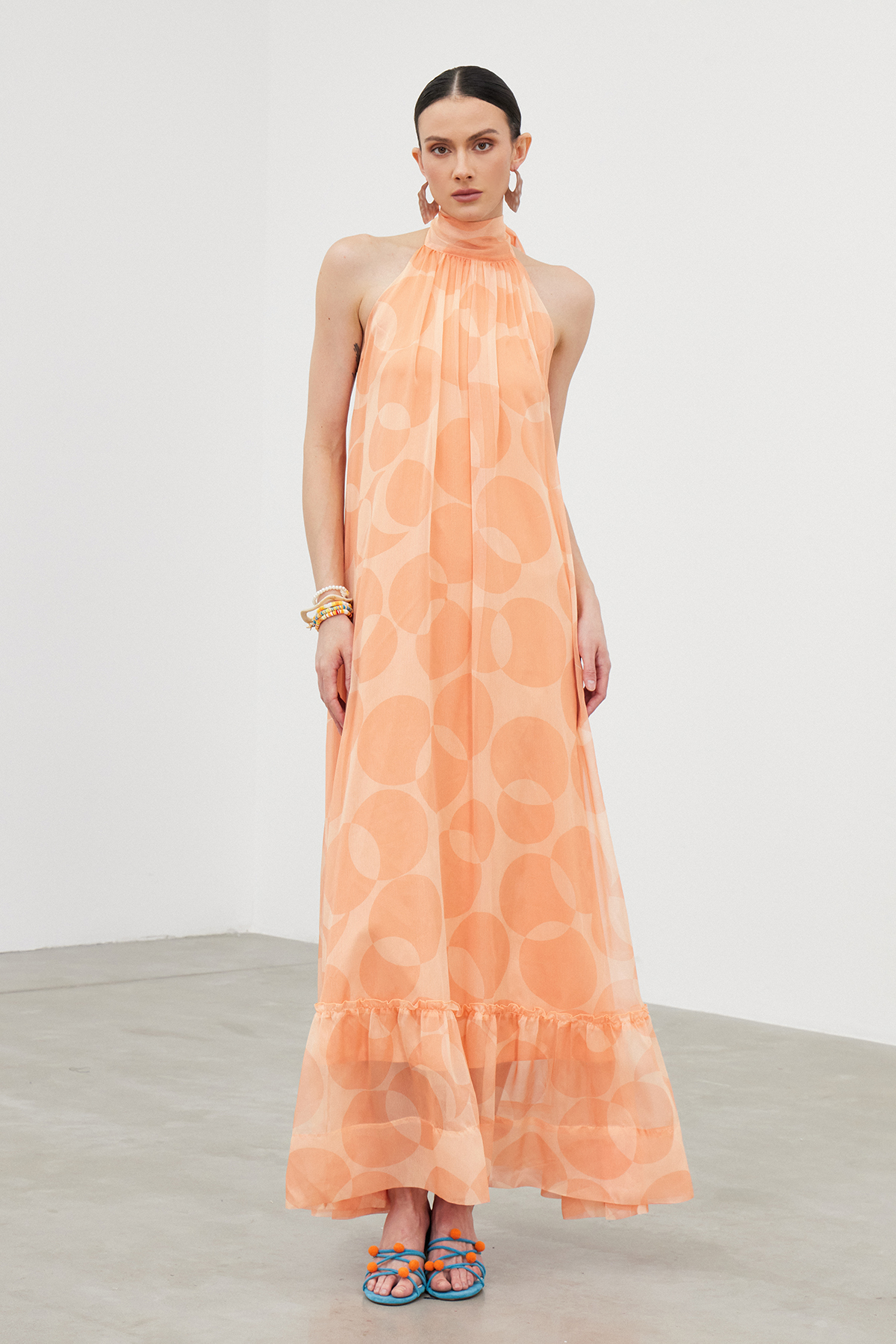 Iban Halter Neck Ruffle Maxi Dress