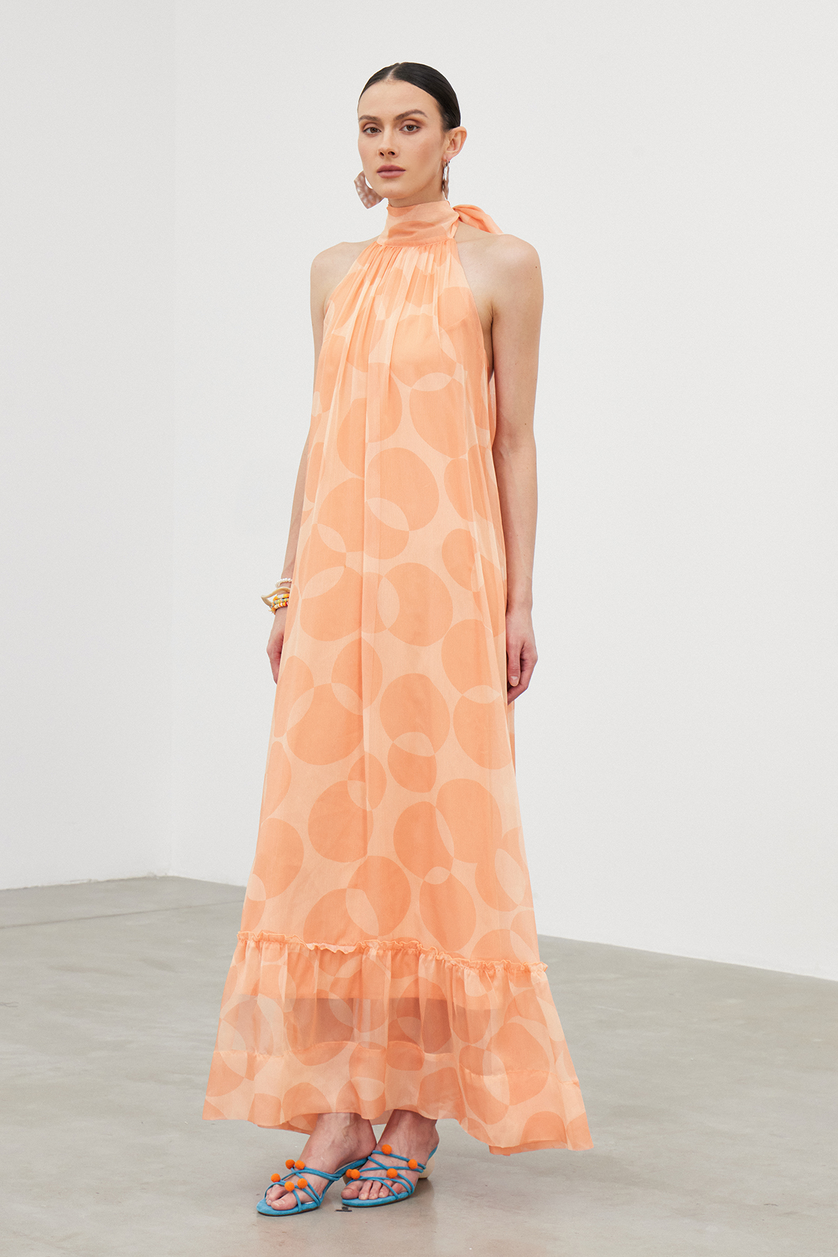 Iban Halter Neck Ruffle Maxi Dress
