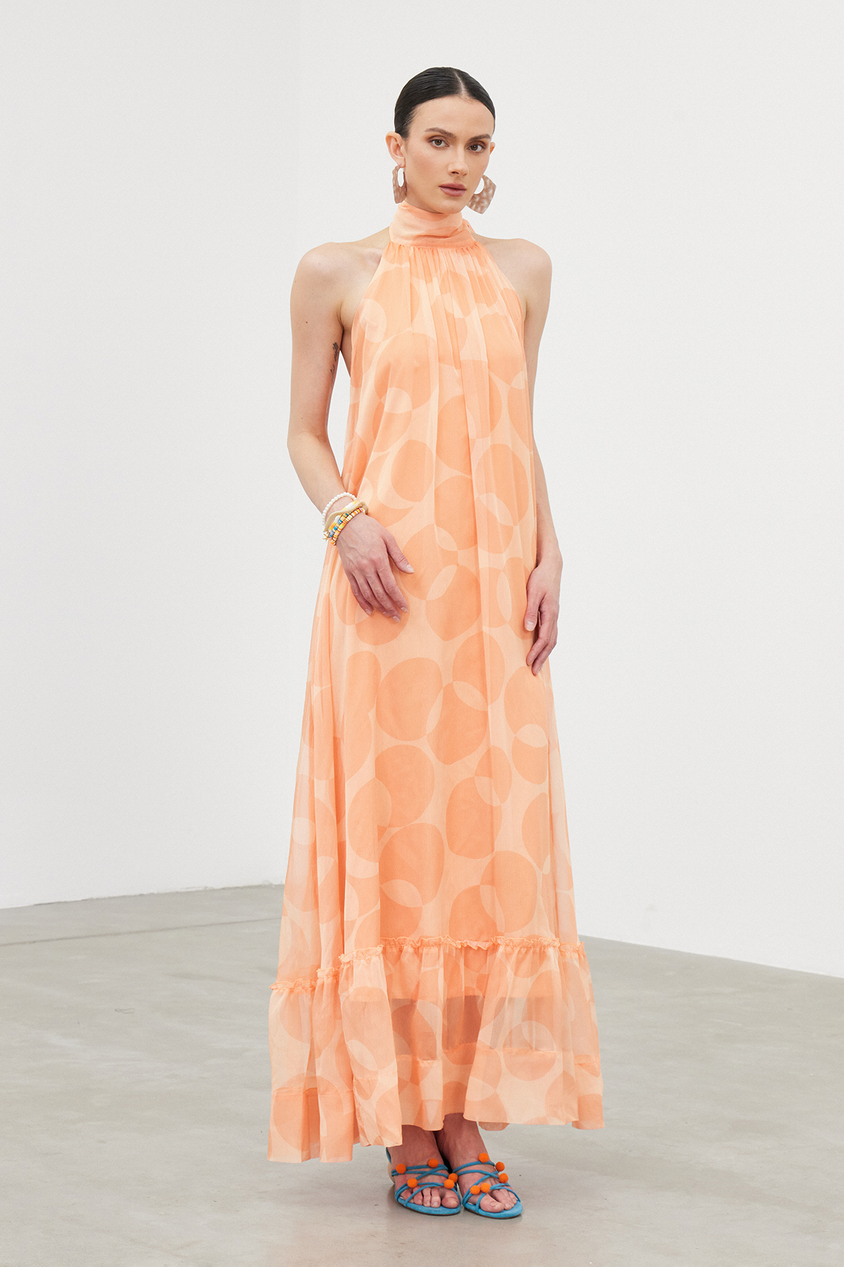 Iban Halter Neck Ruffle Maxi Dress