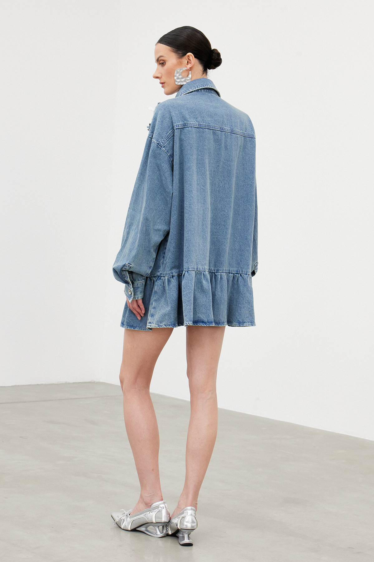 Ibbie Lace Ruffle Denim Mini Dress