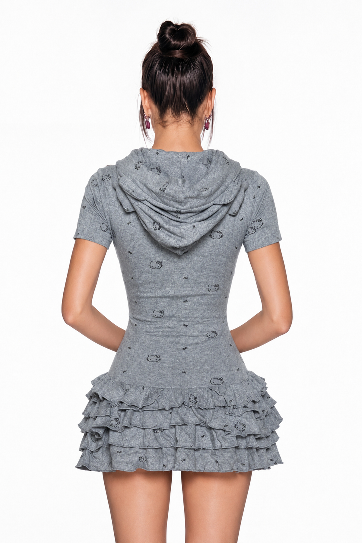 Iben Print Hooded Tiered Mini Dress