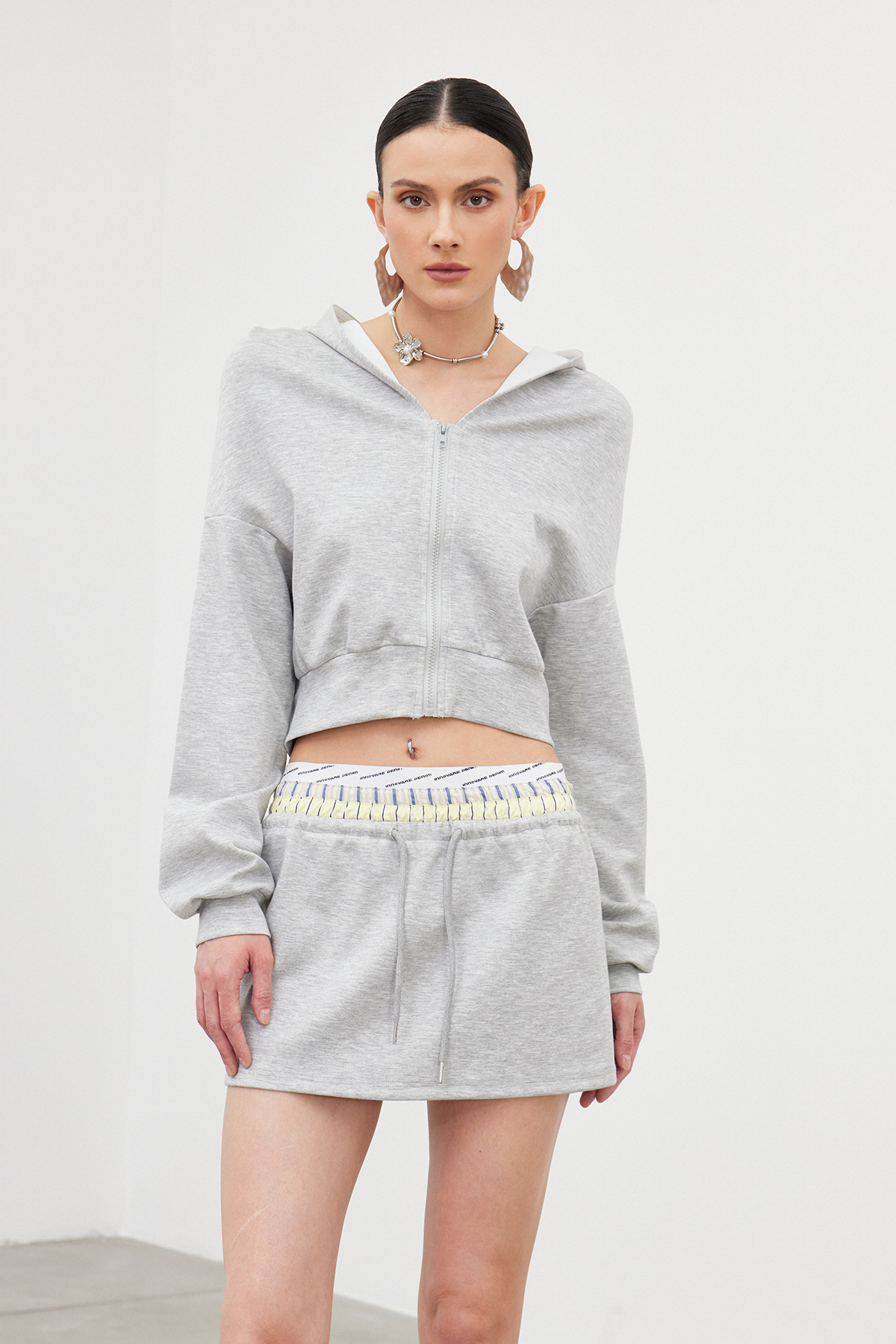Ibolya Hooded Crop Skirt Set