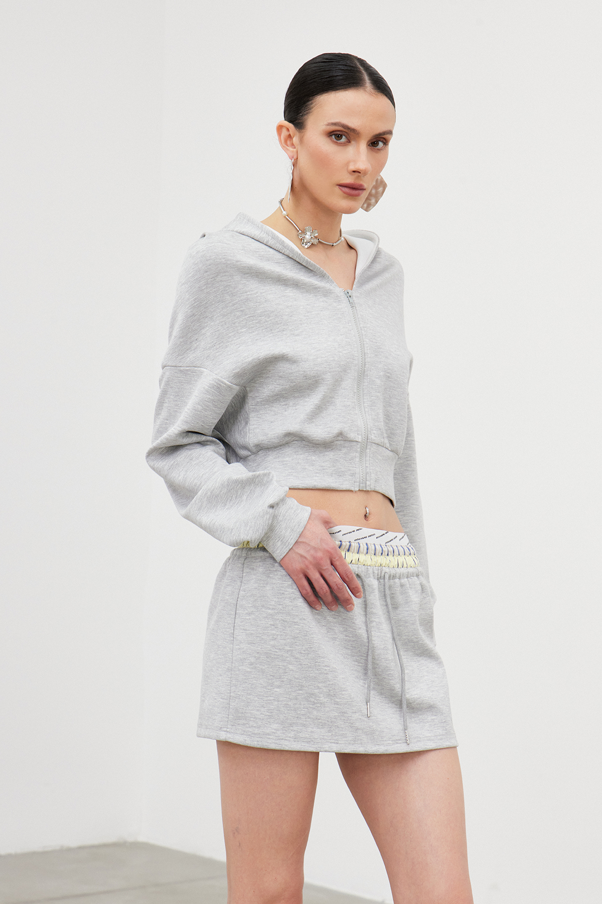 Ibolya Hooded Crop Skirt Set