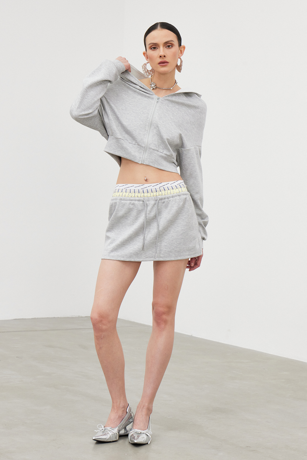 Ibolya Hooded Crop Skirt Set