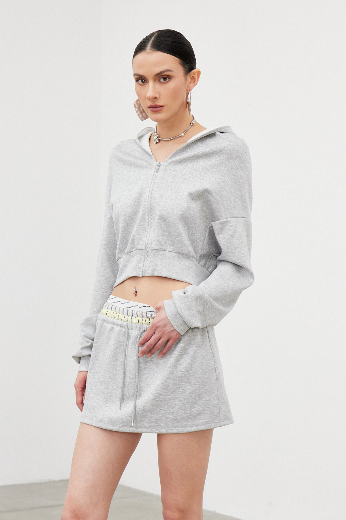 Ibolya Hooded Crop Skirt Set