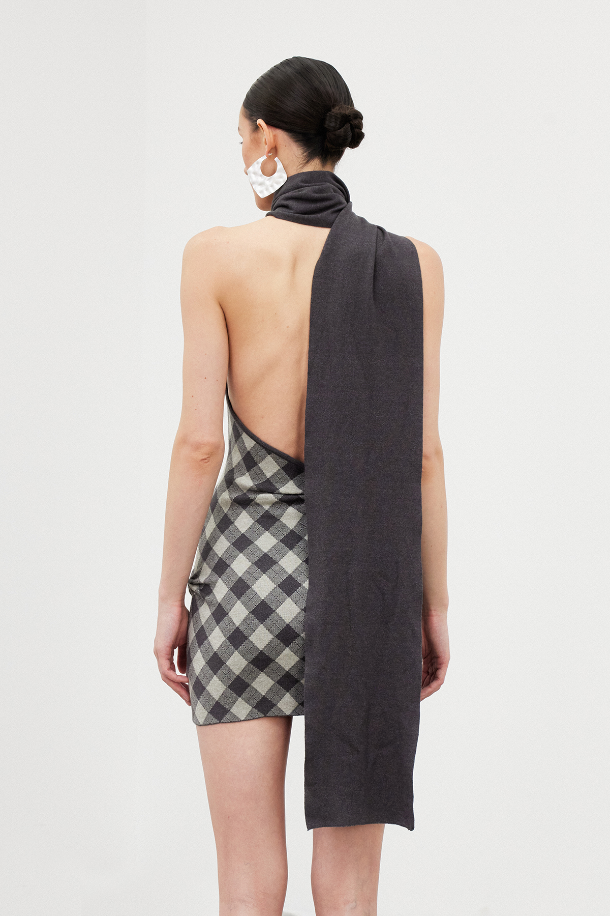Ibraahim Halter Neck Diamond Pattern Scarf Mini Dress