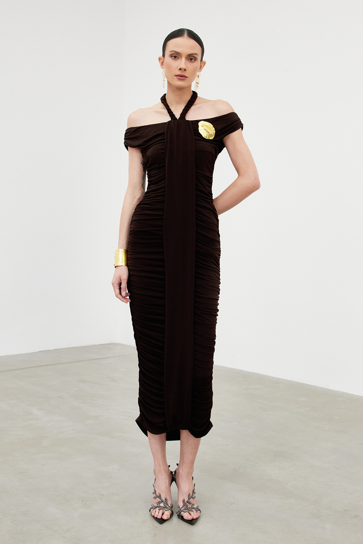 Ibrohim Off Shoulder Draped Maxi Dress