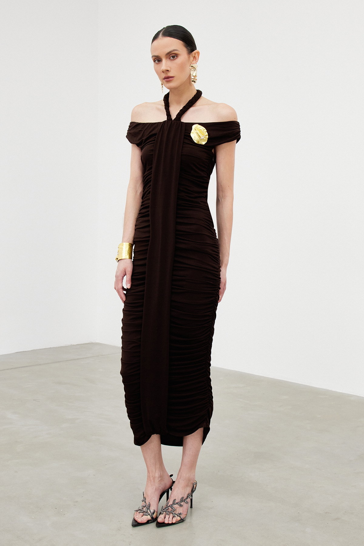 Ibrohim Off Shoulder Draped Maxi Dress