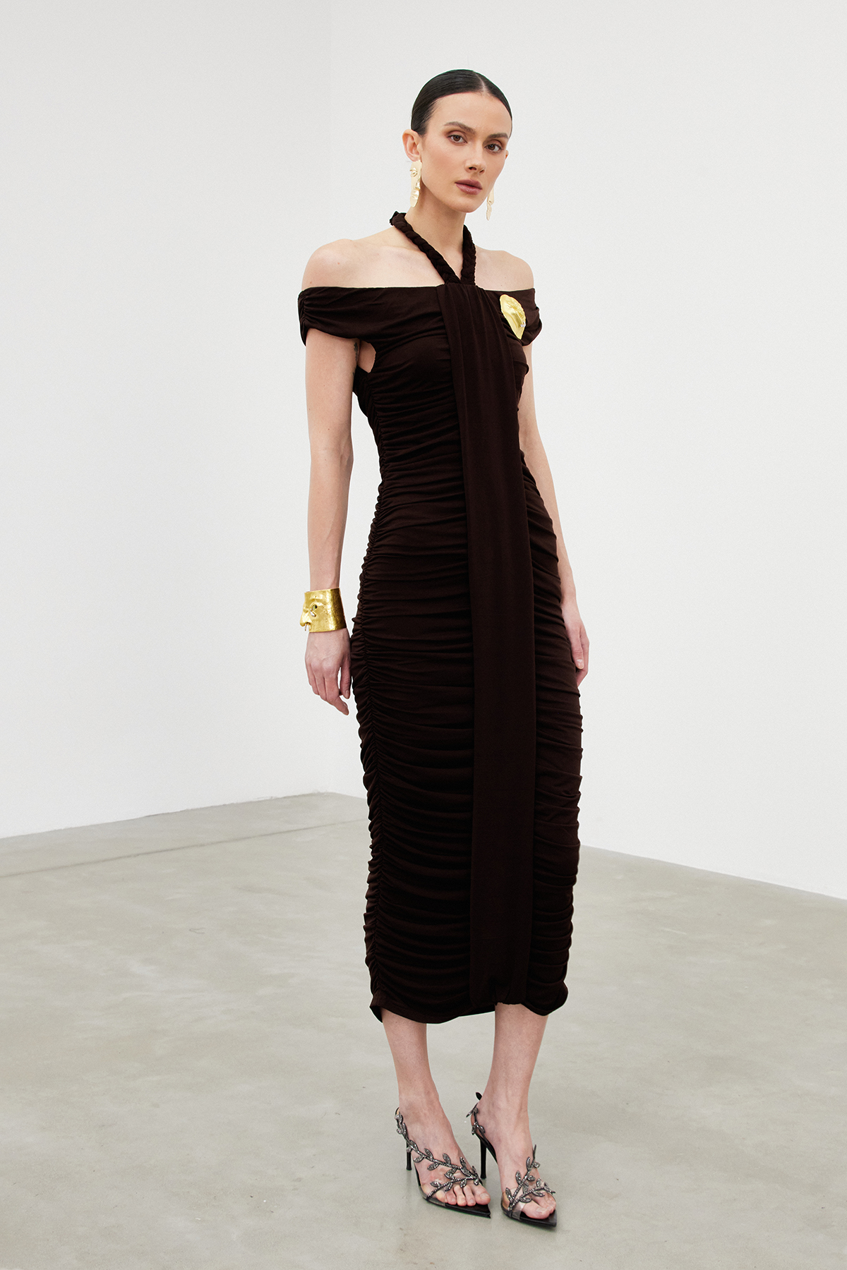Ibrohim Off Shoulder Draped Maxi Dress