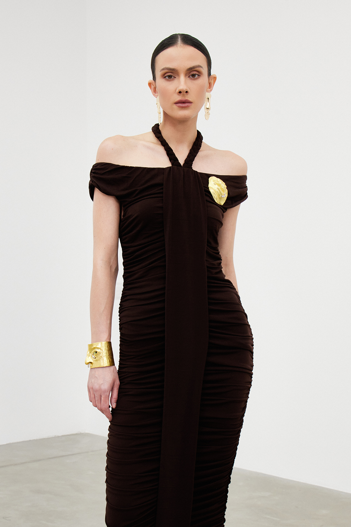 Ibrohim Off Shoulder Draped Maxi Dress