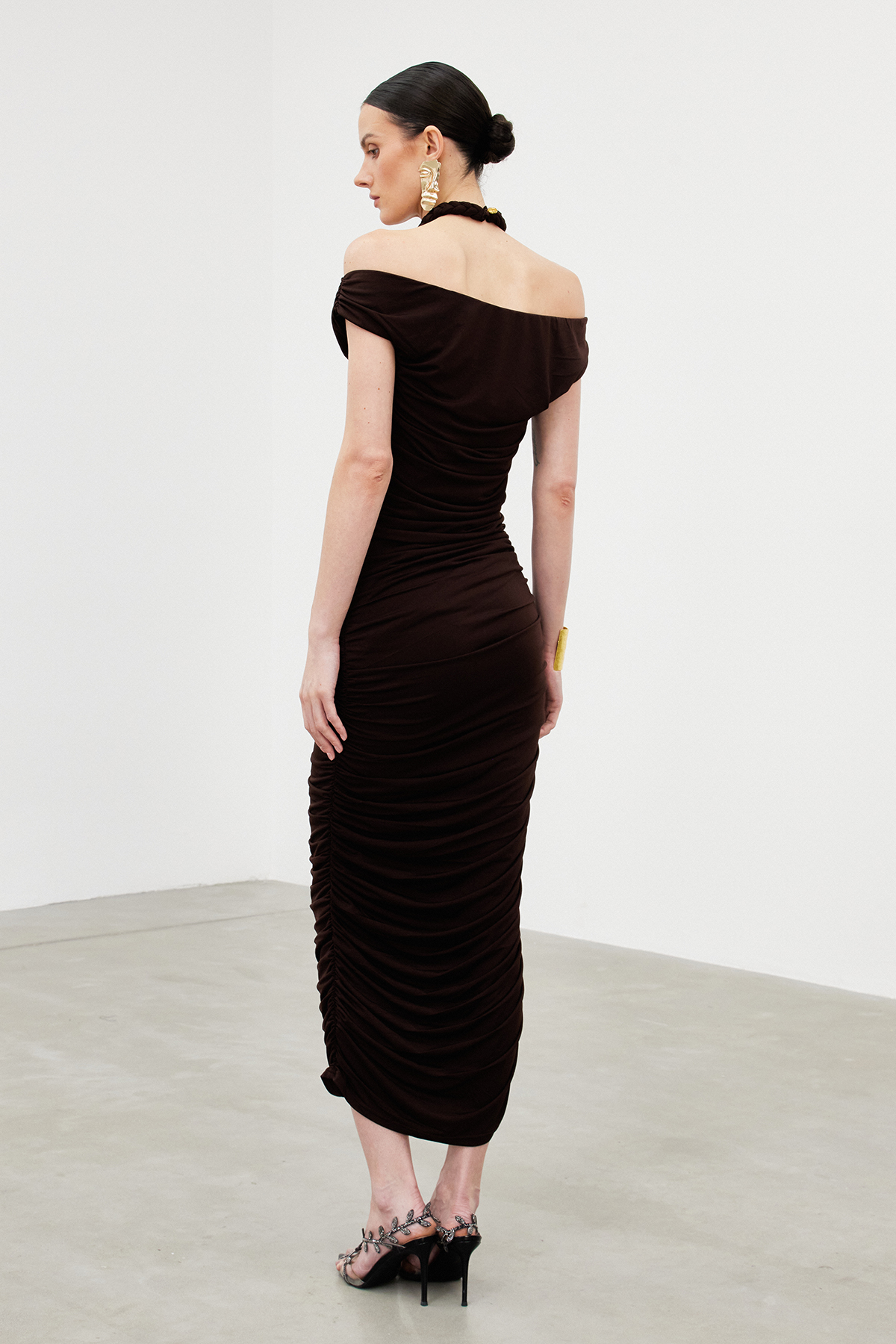 Ibrohim Off Shoulder Draped Maxi Dress