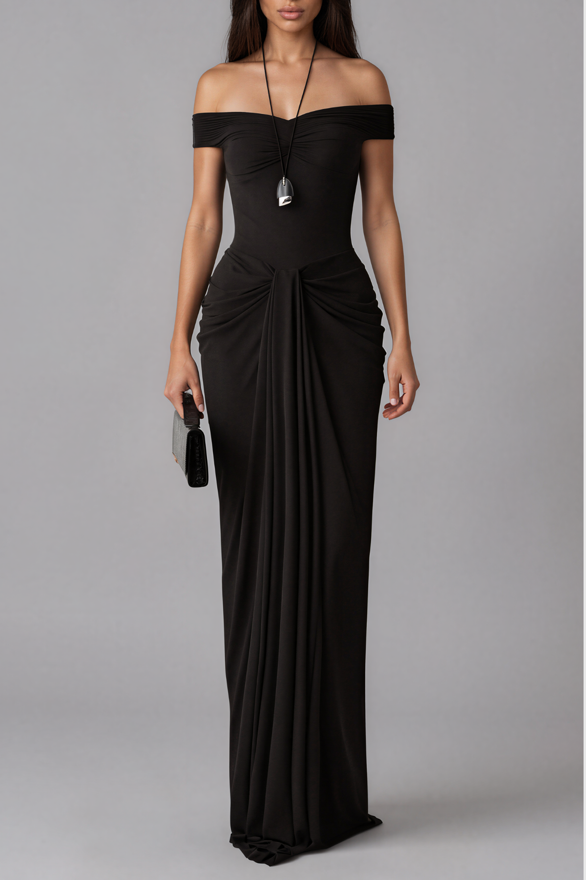 Ibrohim Off Shoulder Ruch Maxi Dress